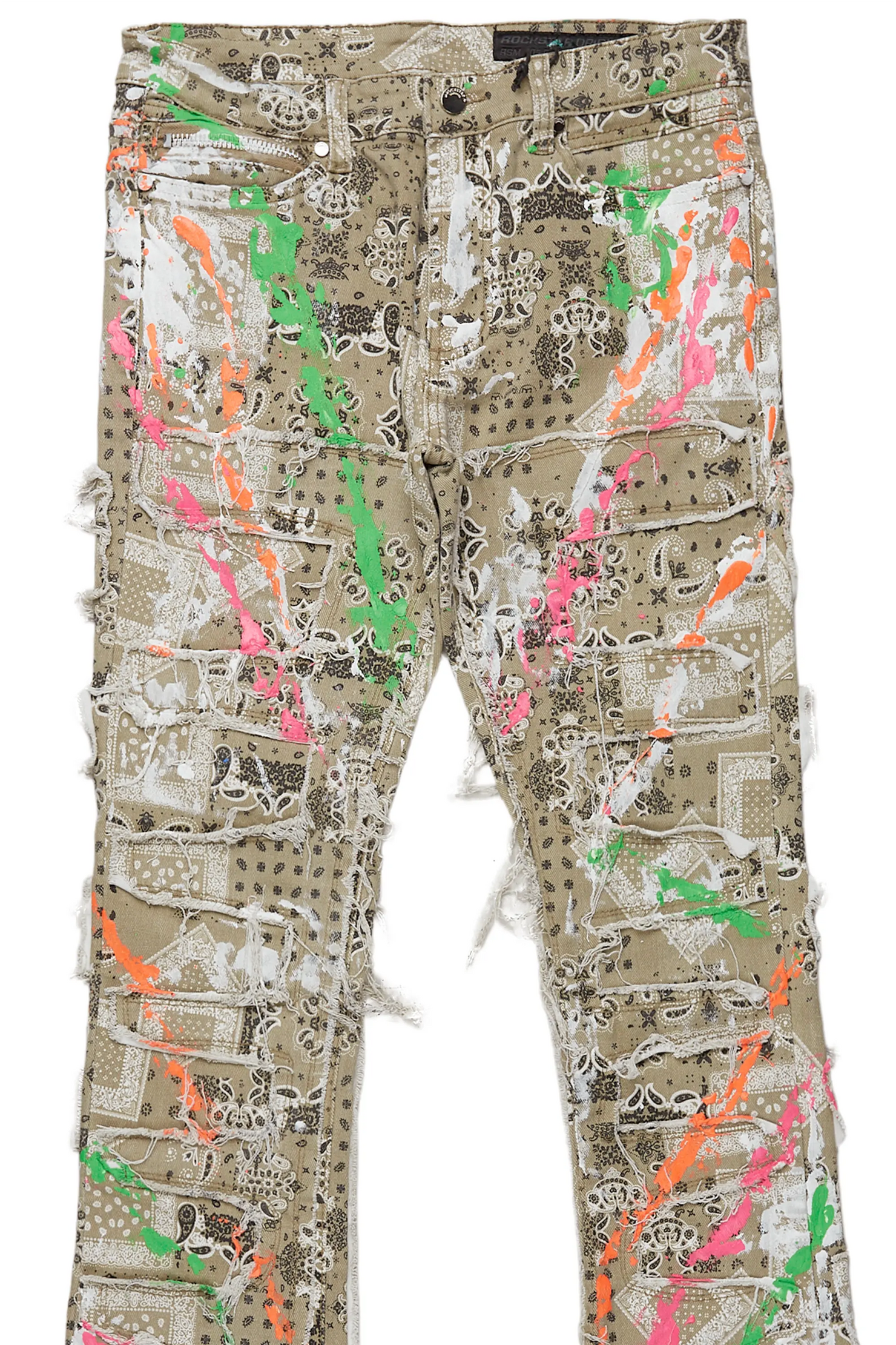 Fahim Beige Painter Stacked Flare Jean