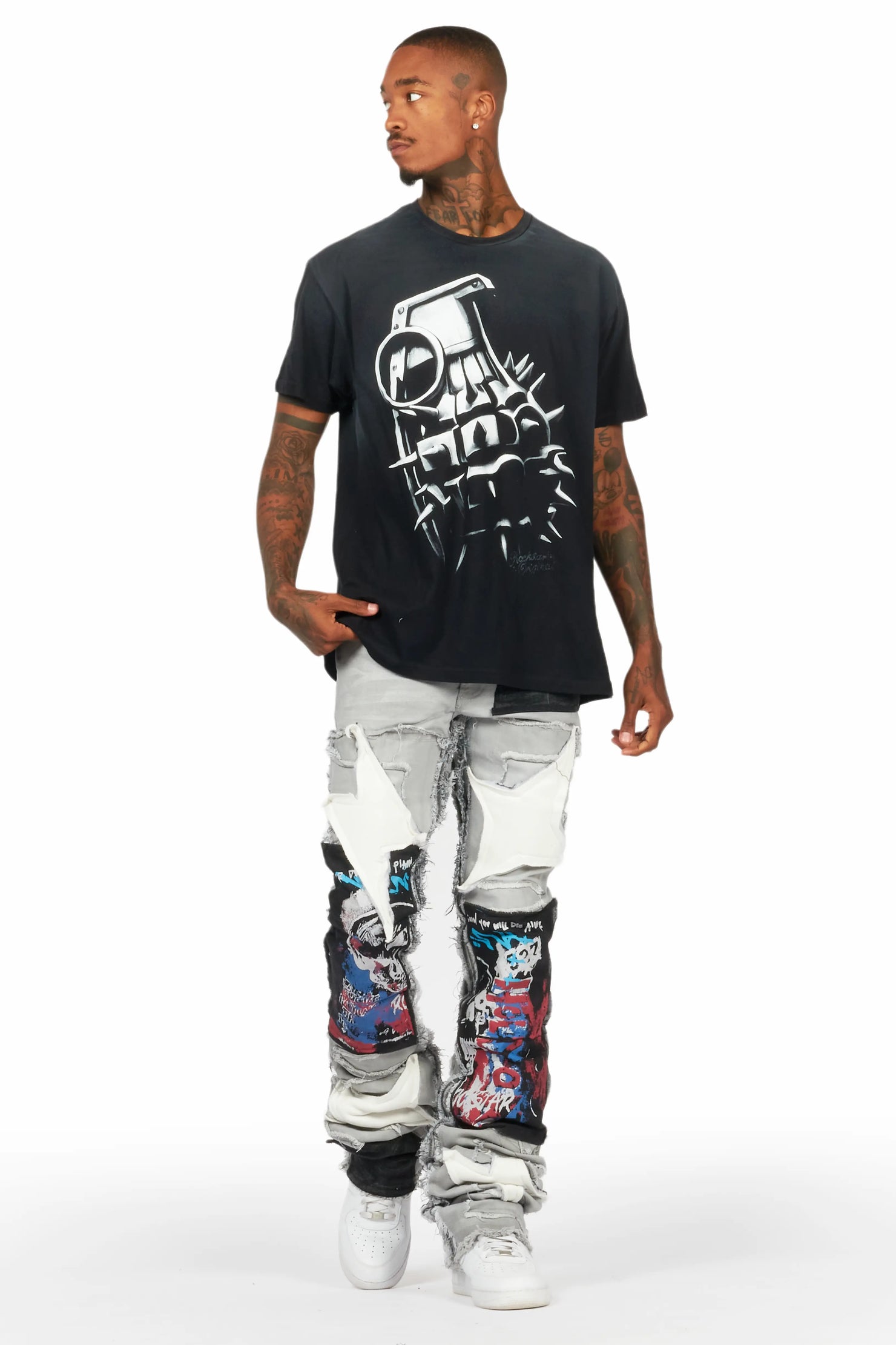 Vinson Dark Grey Patchwork Super Stacked Flare Jean