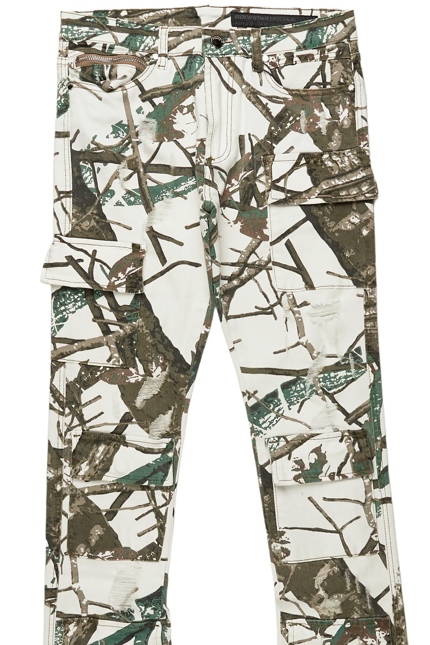 Zander White Tree Camo Stacked Flare Cargo Jean