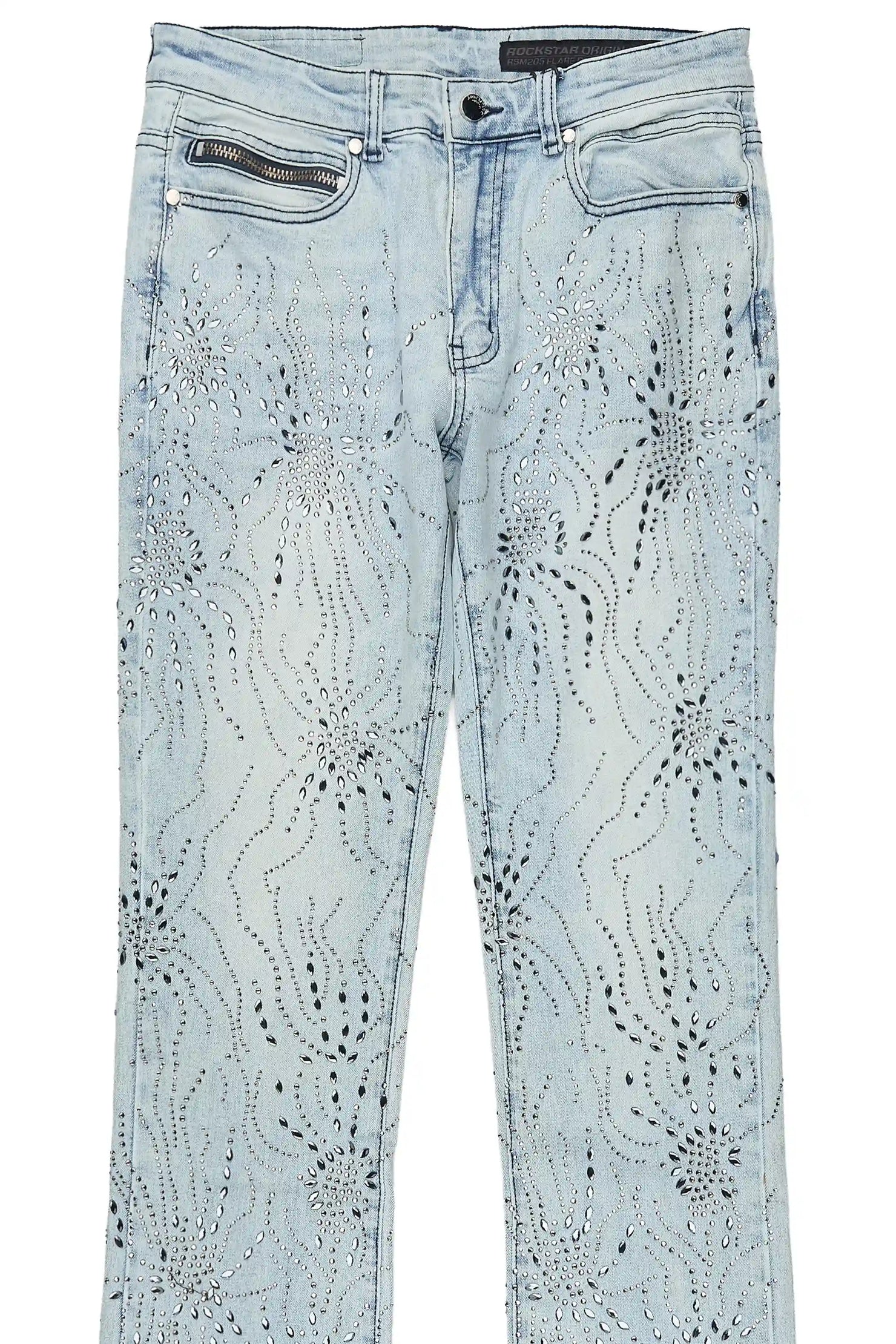 Izai Light Blue Rhinestone Stacked Fit Jean