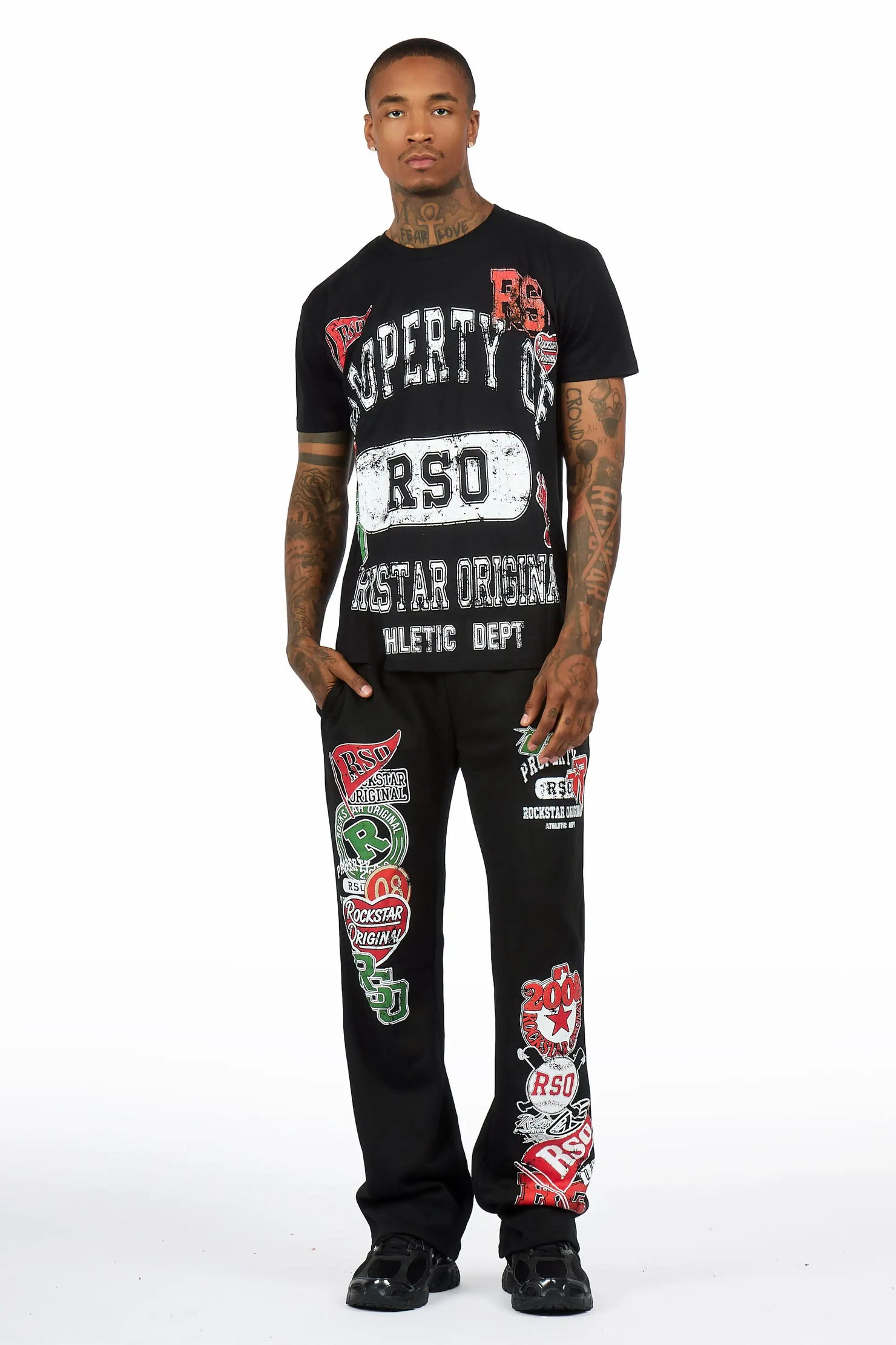 Syrix Black/Multi T-Shirt/Relaxed Track Set