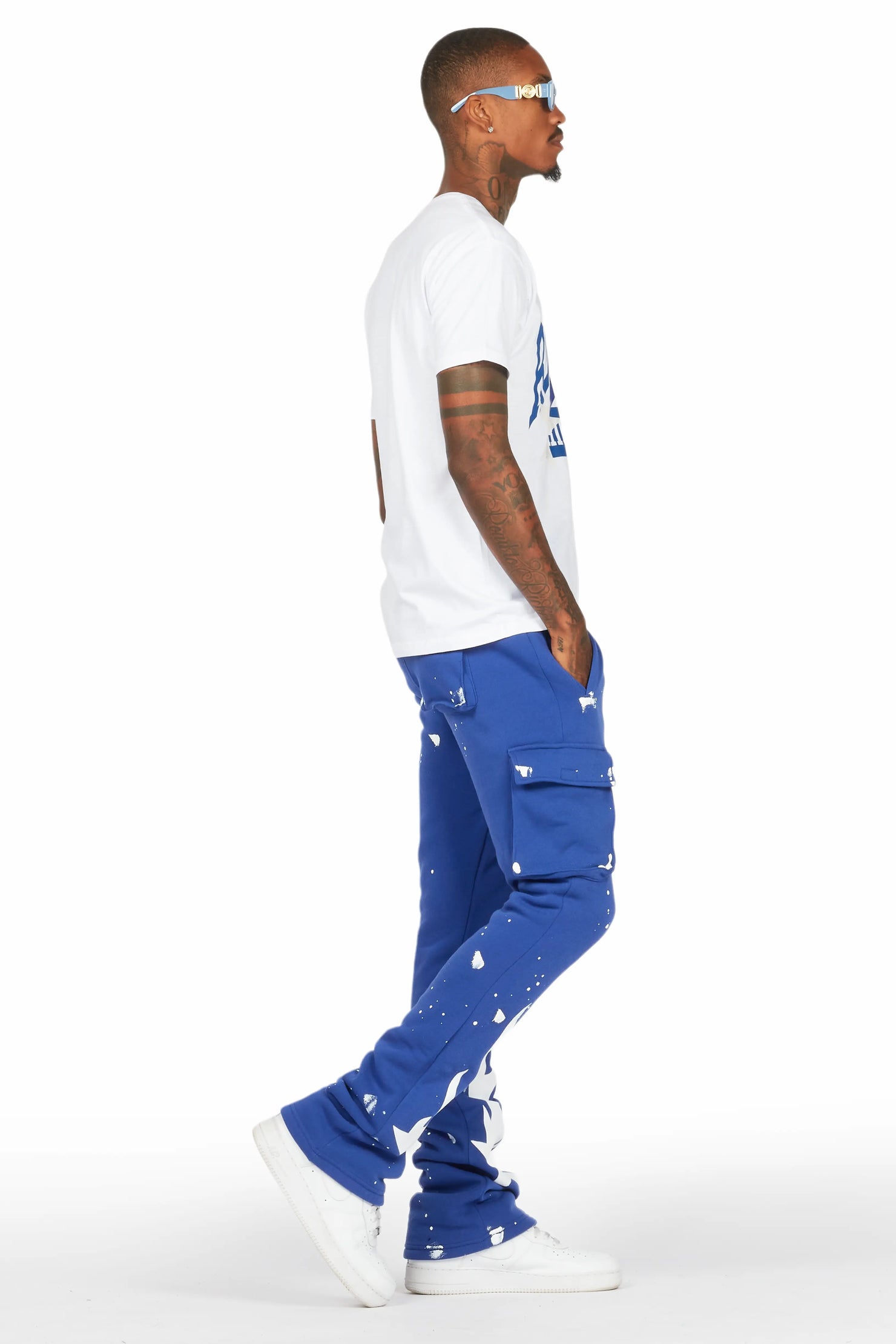 Mallor White/Royal T-Shirt/Cargo Stacked Track Set