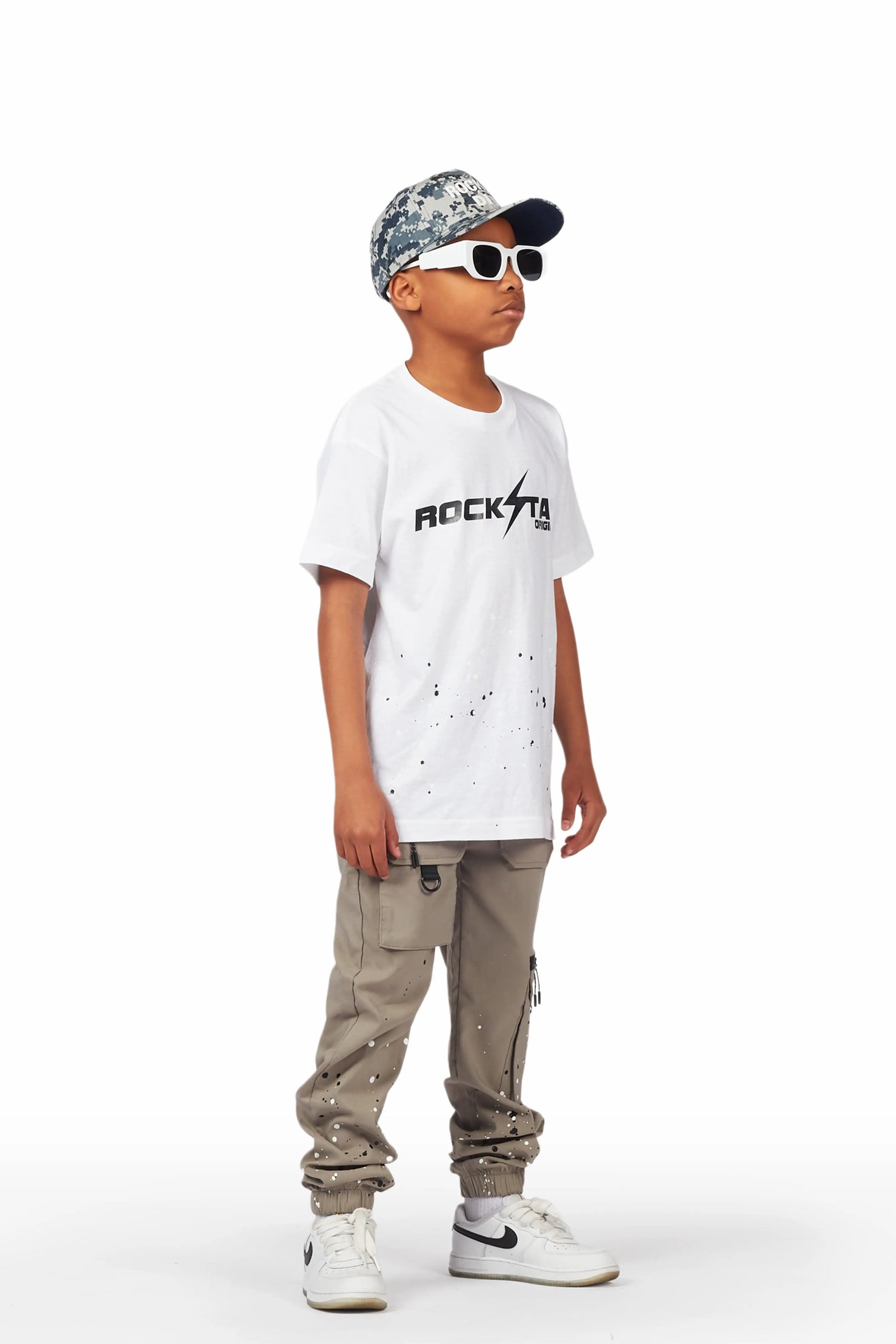 Boys Xanti White/Grey T-Shirt Cargo Pant Set