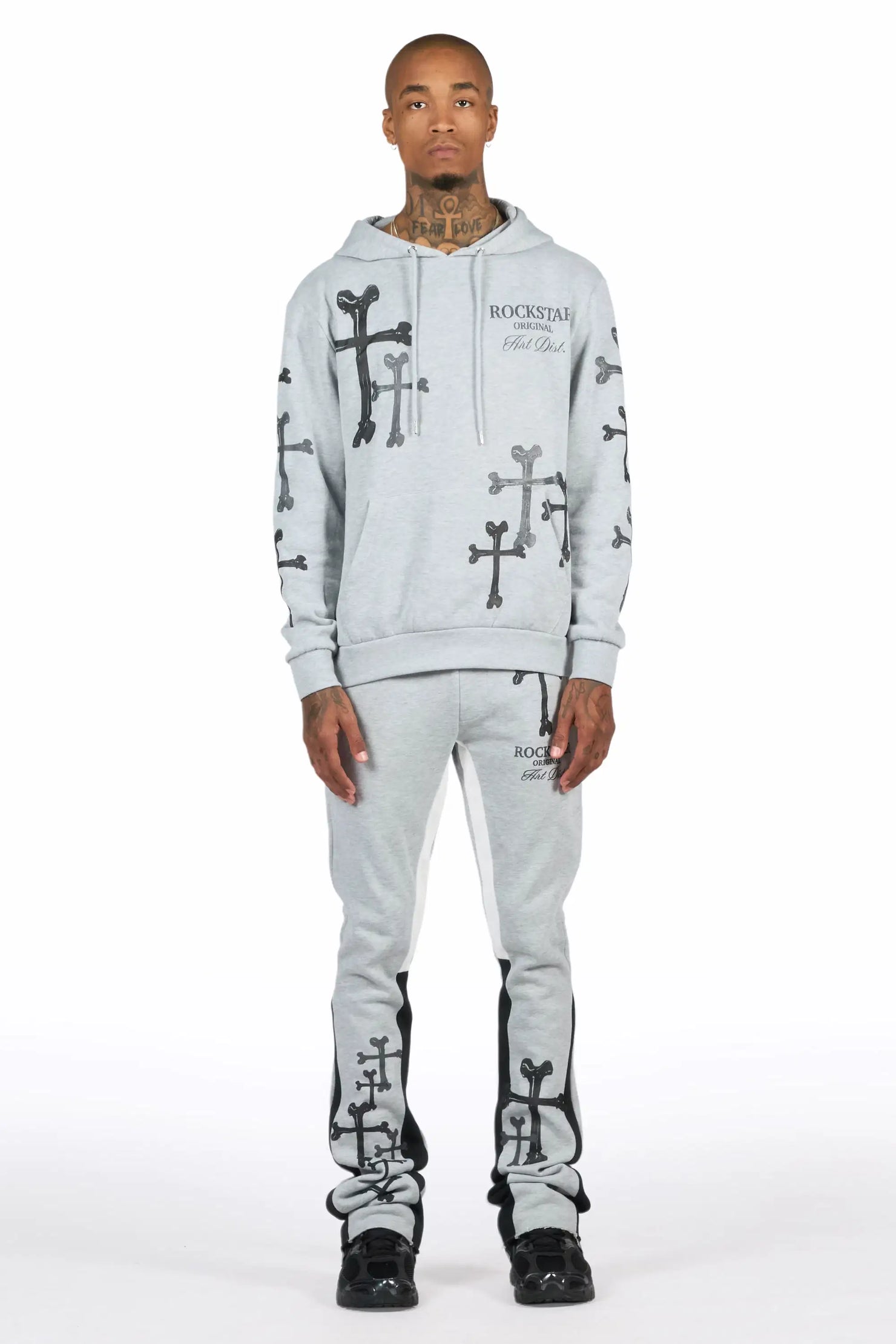 Olivier Heather Grey/Black Hoodie/Stacked Flare Track Set
