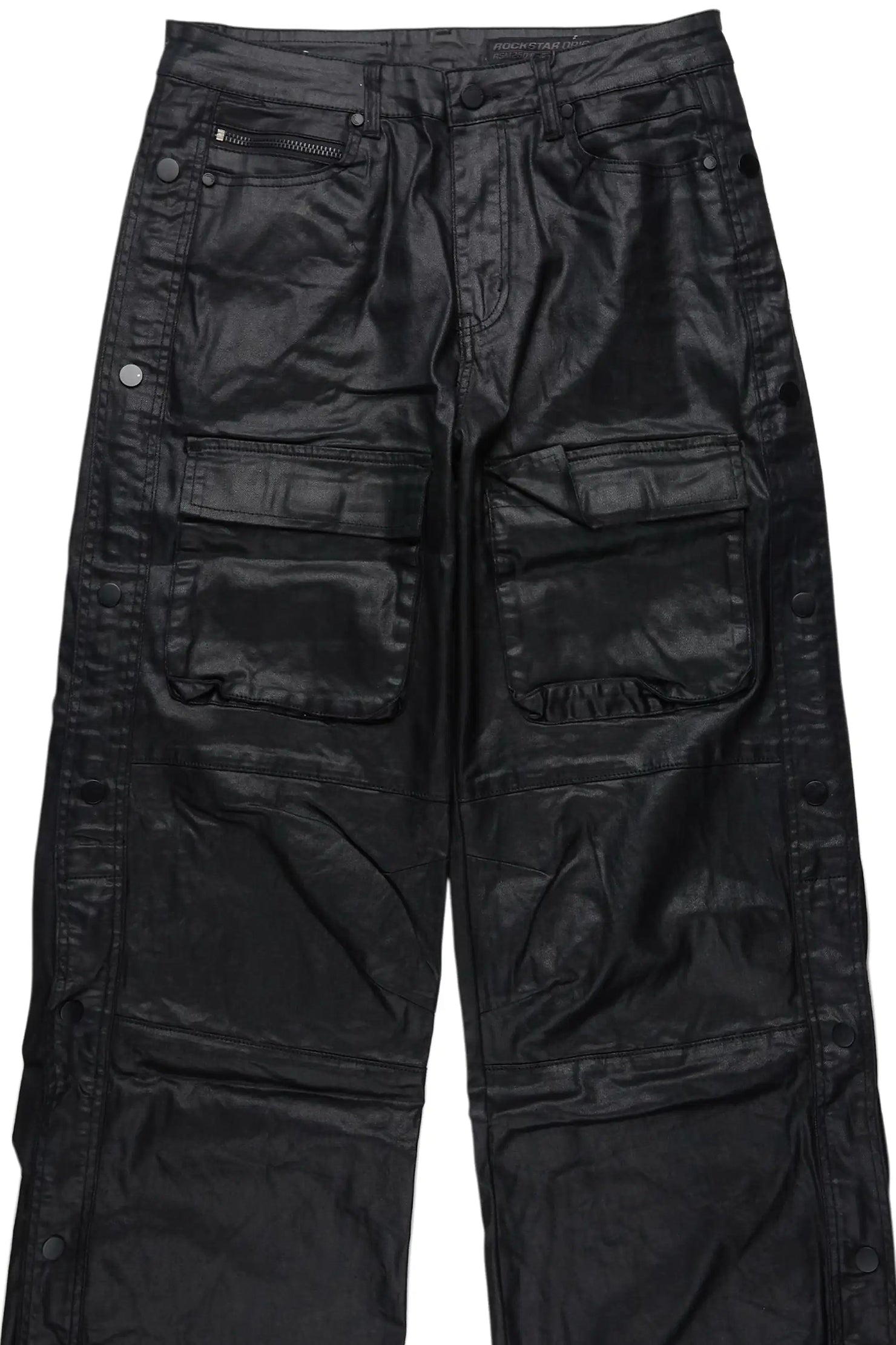 Yuri Black Baggy Cargo Flare Coated Pant