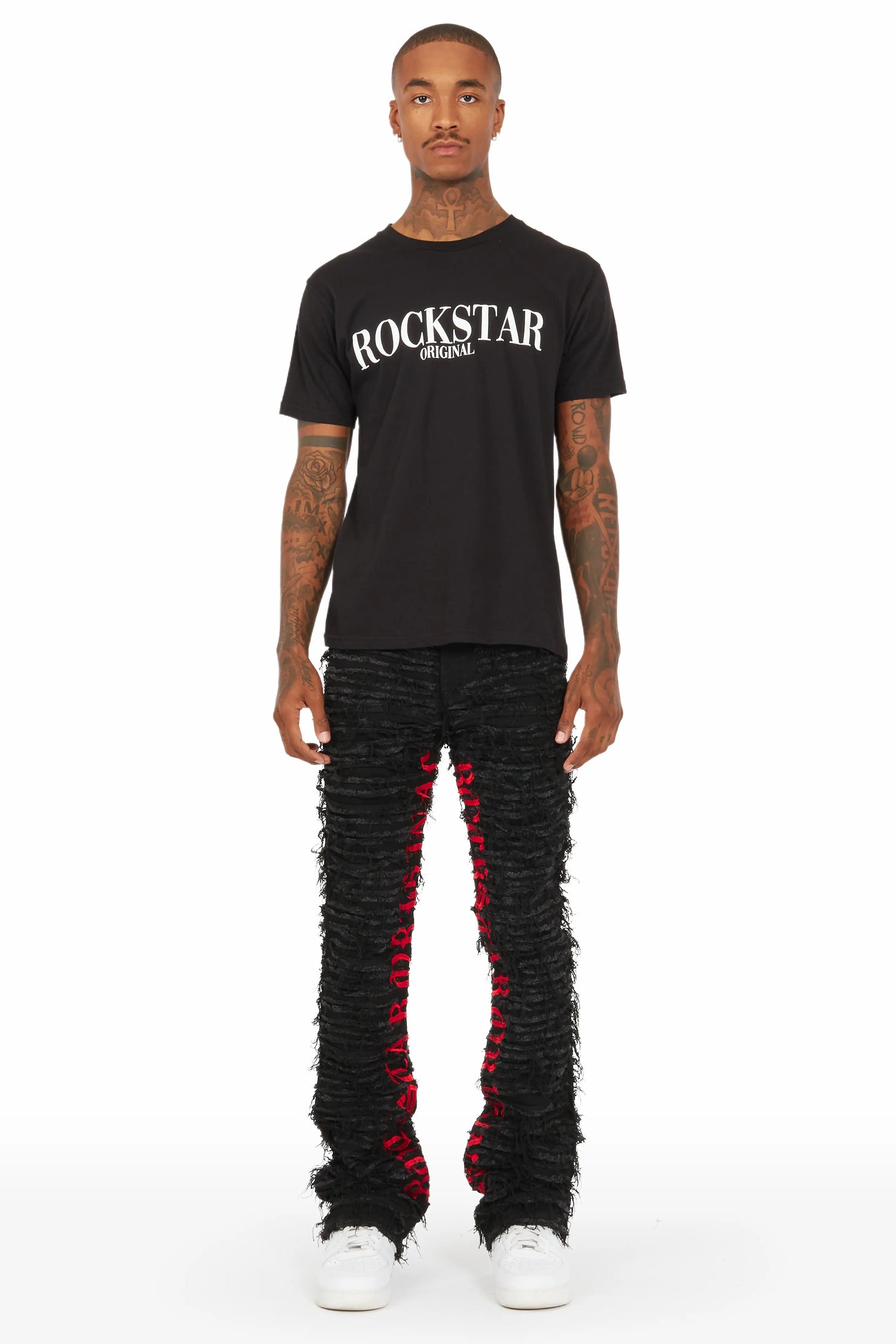 Giovanni Black Stacked Flare Jean