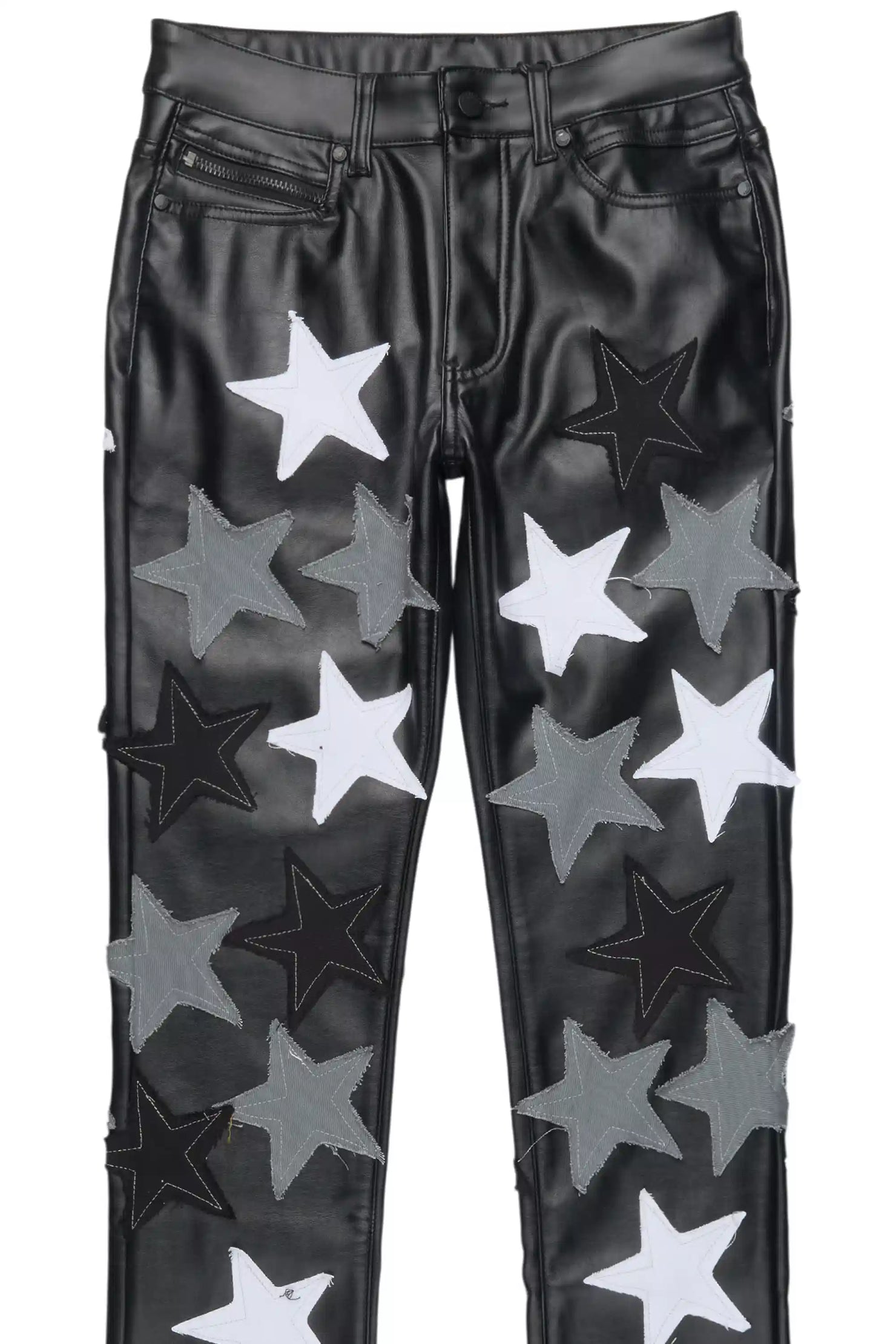 Starlane Black Stacked Flare PU Pants