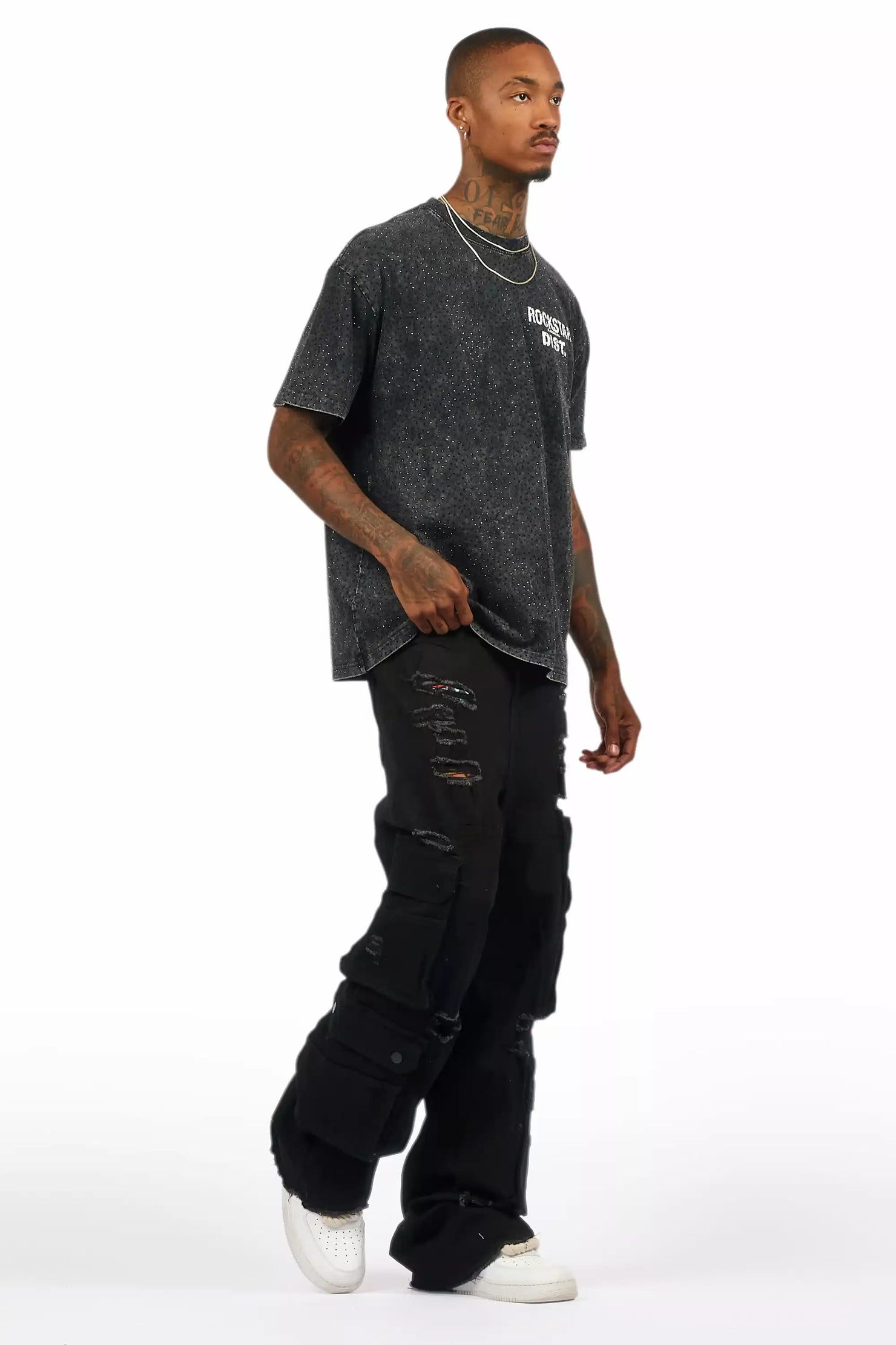 Keylor Black Distressed Baggy Fit Jean