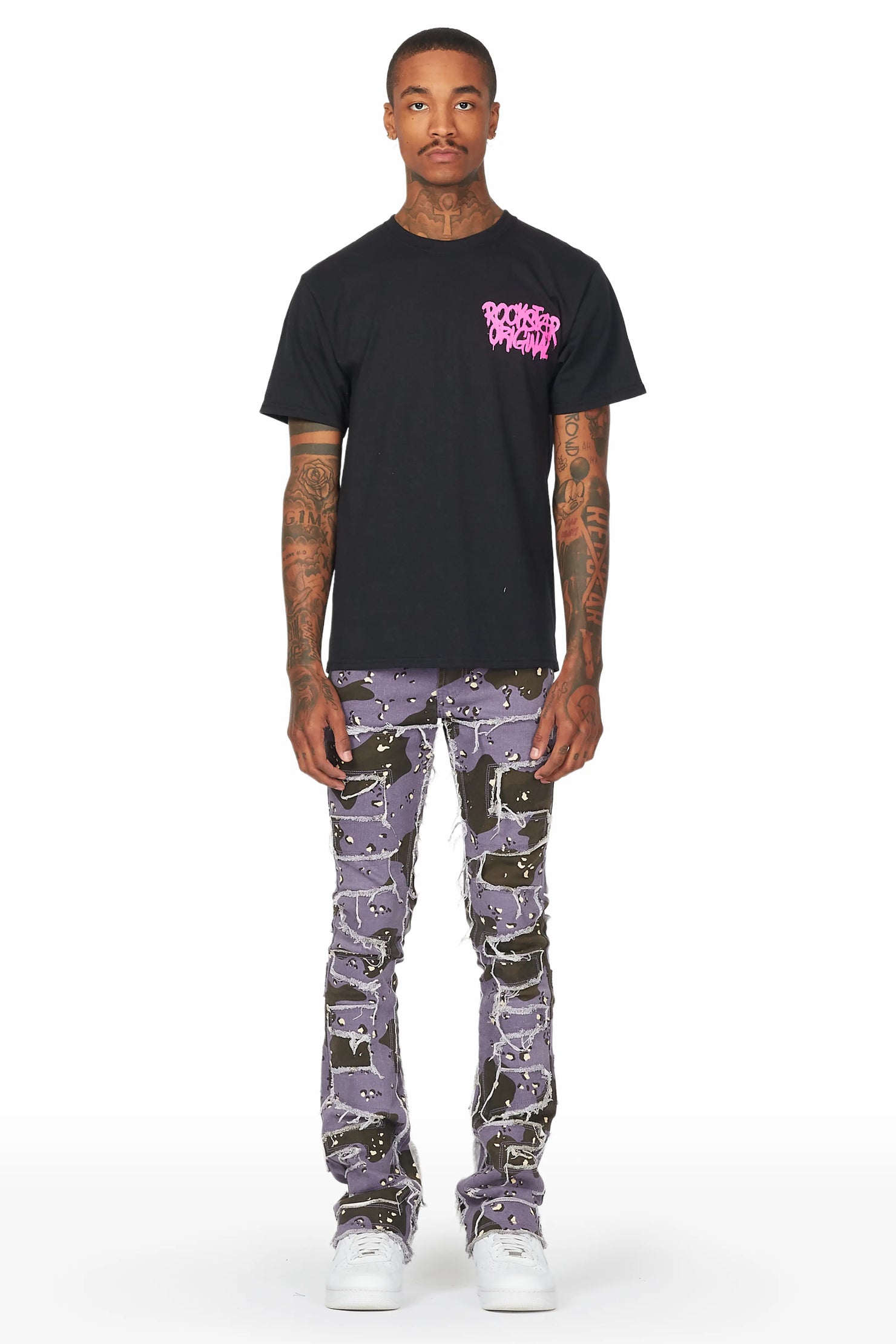 Shake Purple Camo Stacked Flare Jean