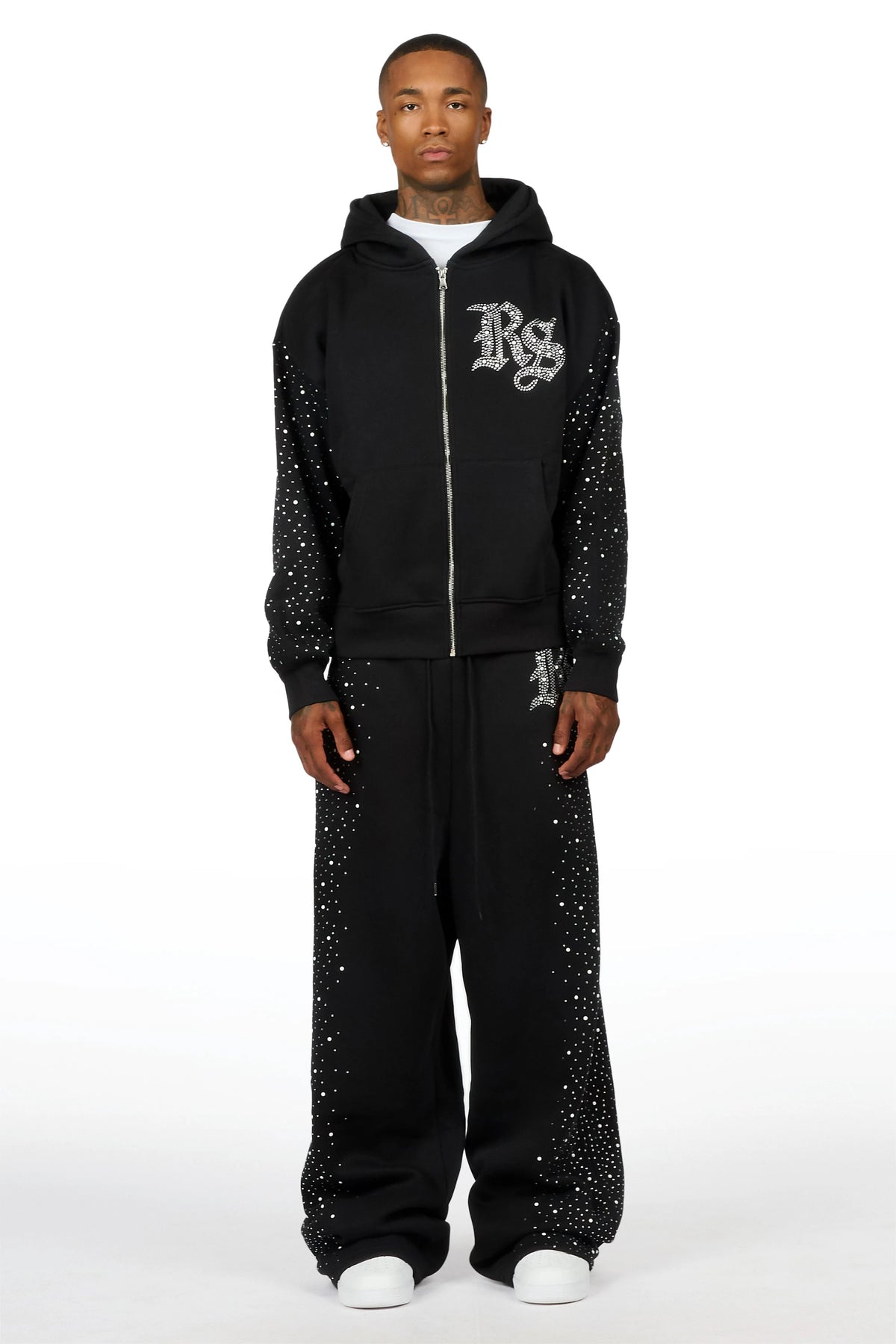 Fenrir Black Rhinestone Hoodie/Baggy Pant Track Set