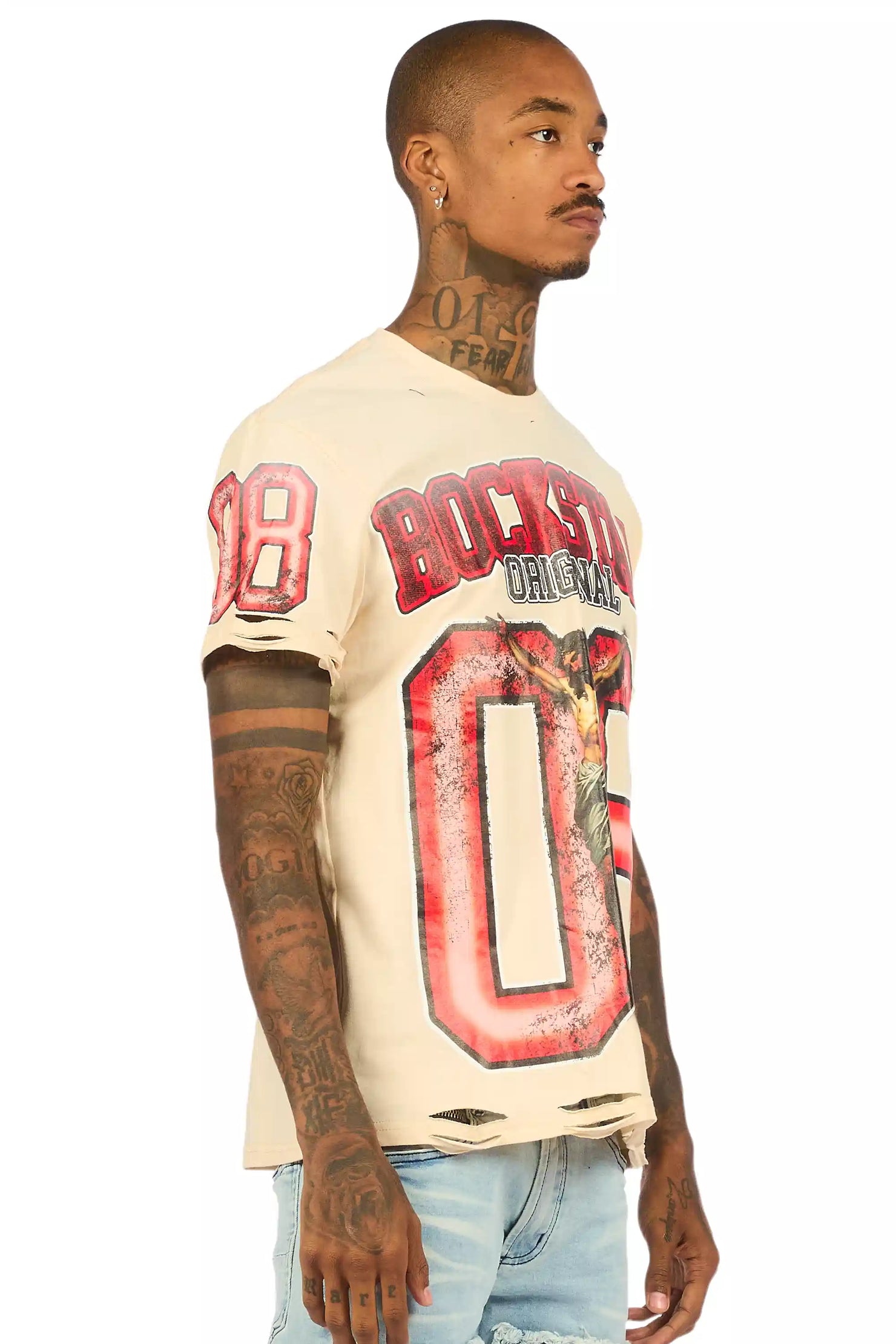 Fields Beige Oversized Graphic T-Shirt