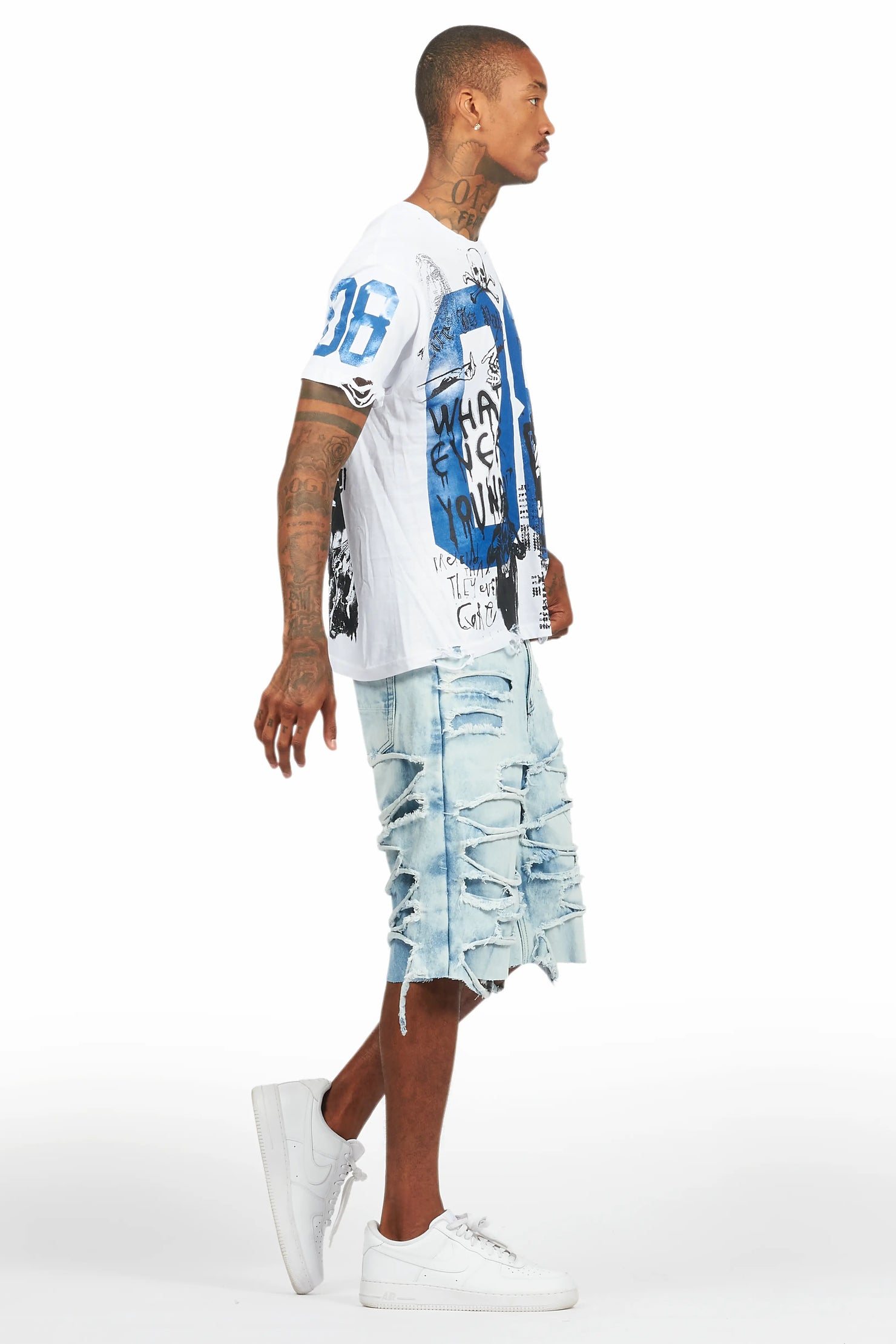 Grill White/Blue T-Shirt/Denim Short Set