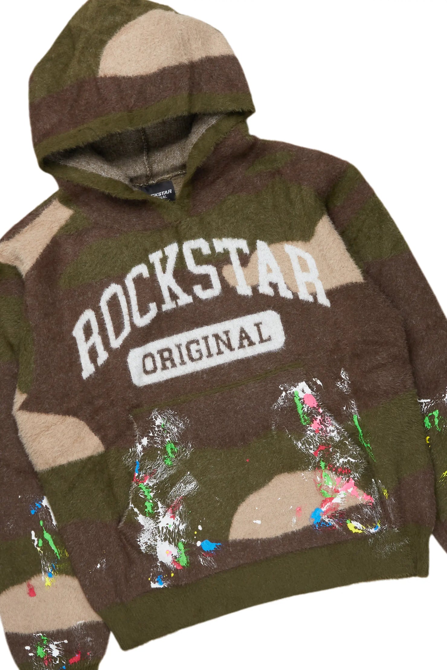 Rasul Green Camo Stacked Flare Knitted Mohair Track Set