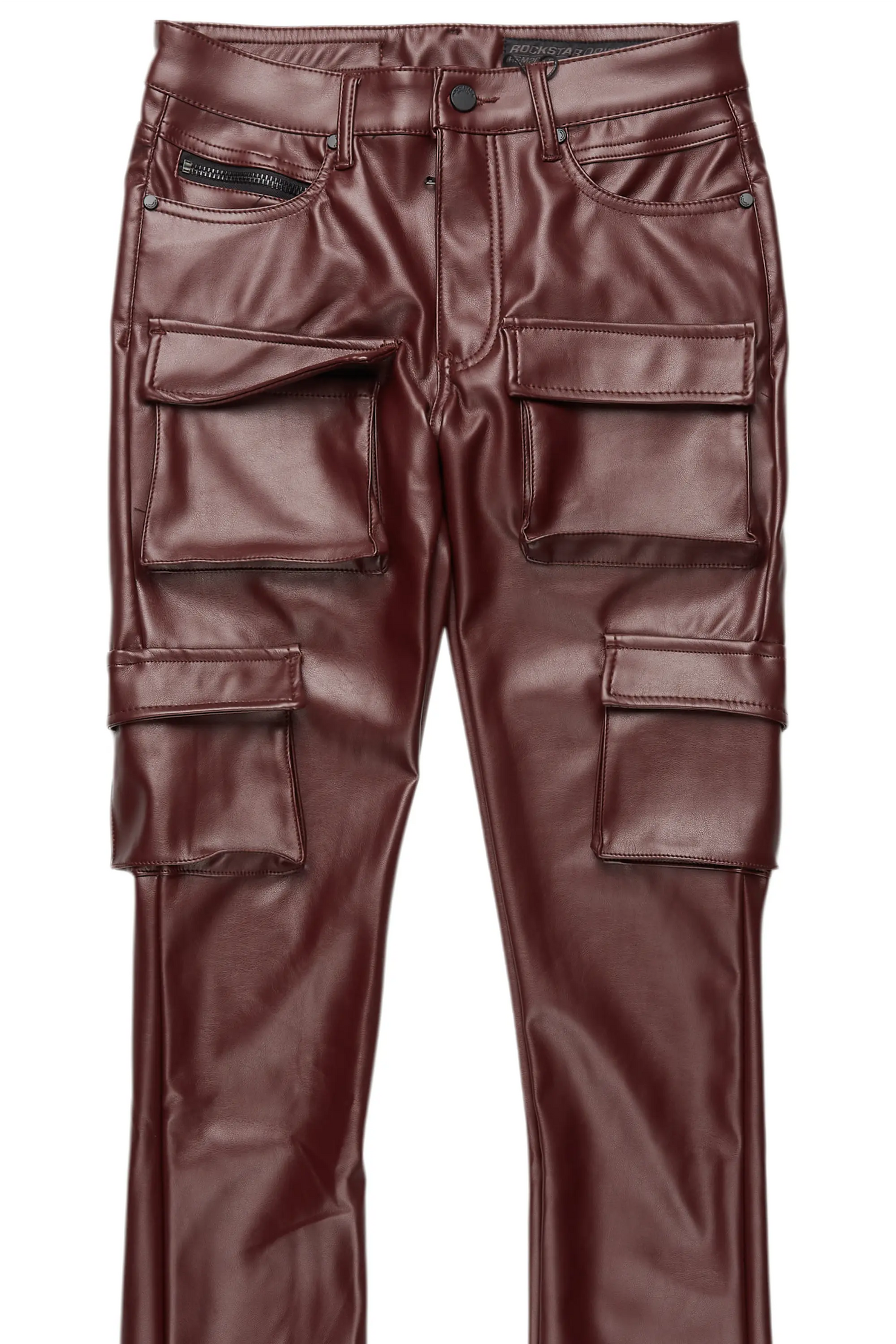 Kap Burgundy Stacked Flare Faux Leather Jean