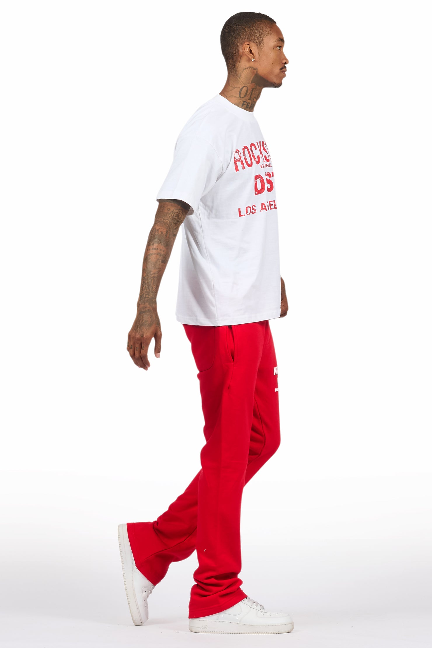Lake White/Red Oversized T-Shirt/Stacked Track Pant Set