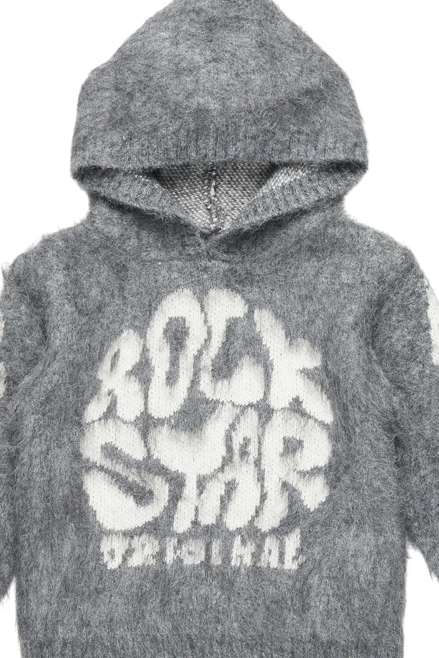 Girls Hakon Grey Graphic Knitted Mohair Hoodies