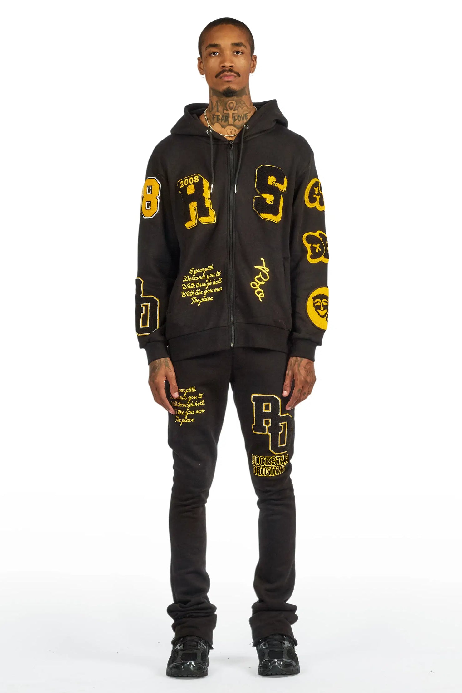 Leslaw Black Zip Up Hoodie Stacked Track Set