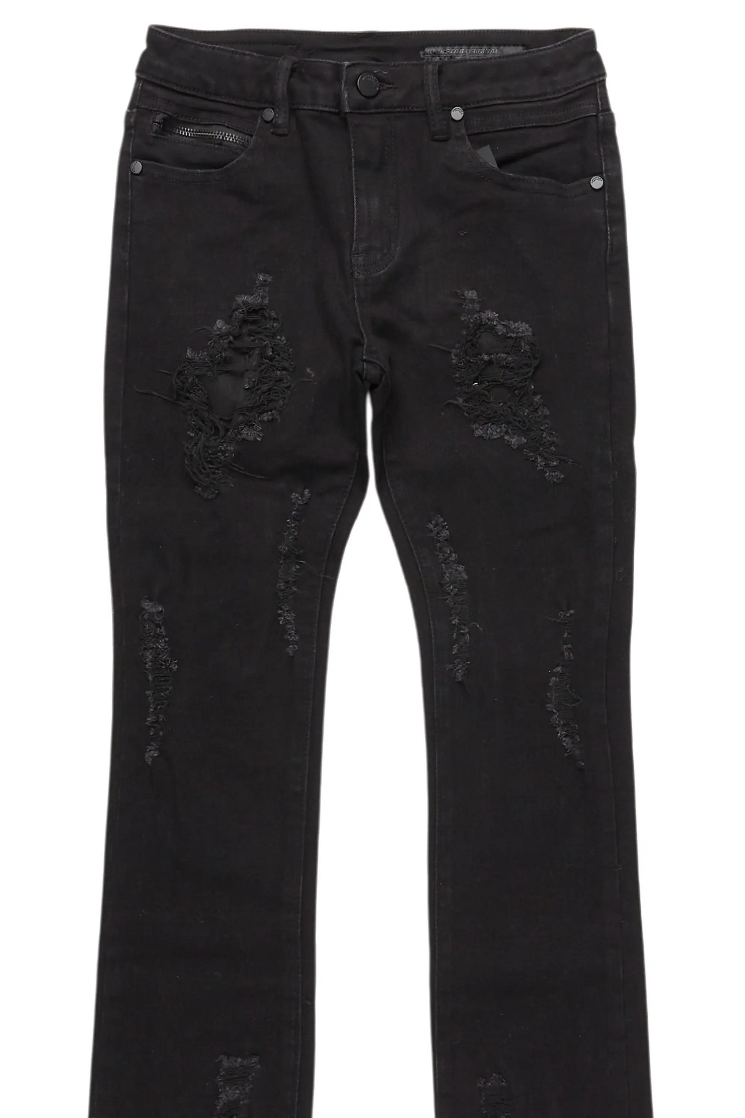 Boys Fateh Jet Black  Stacked Flare Jean