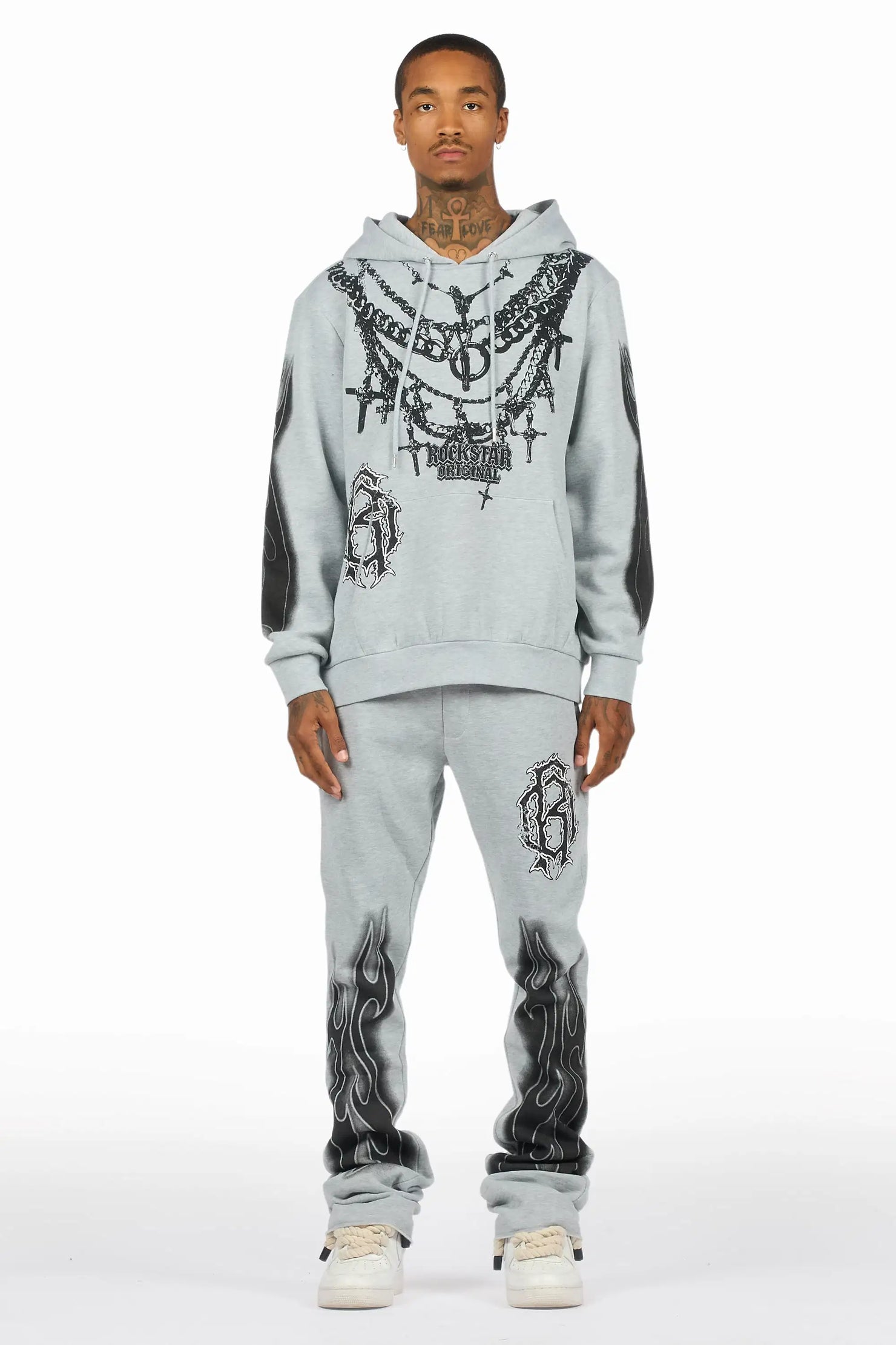 Nyro Heather Grey Hoodie/Stacked Pant Track Set