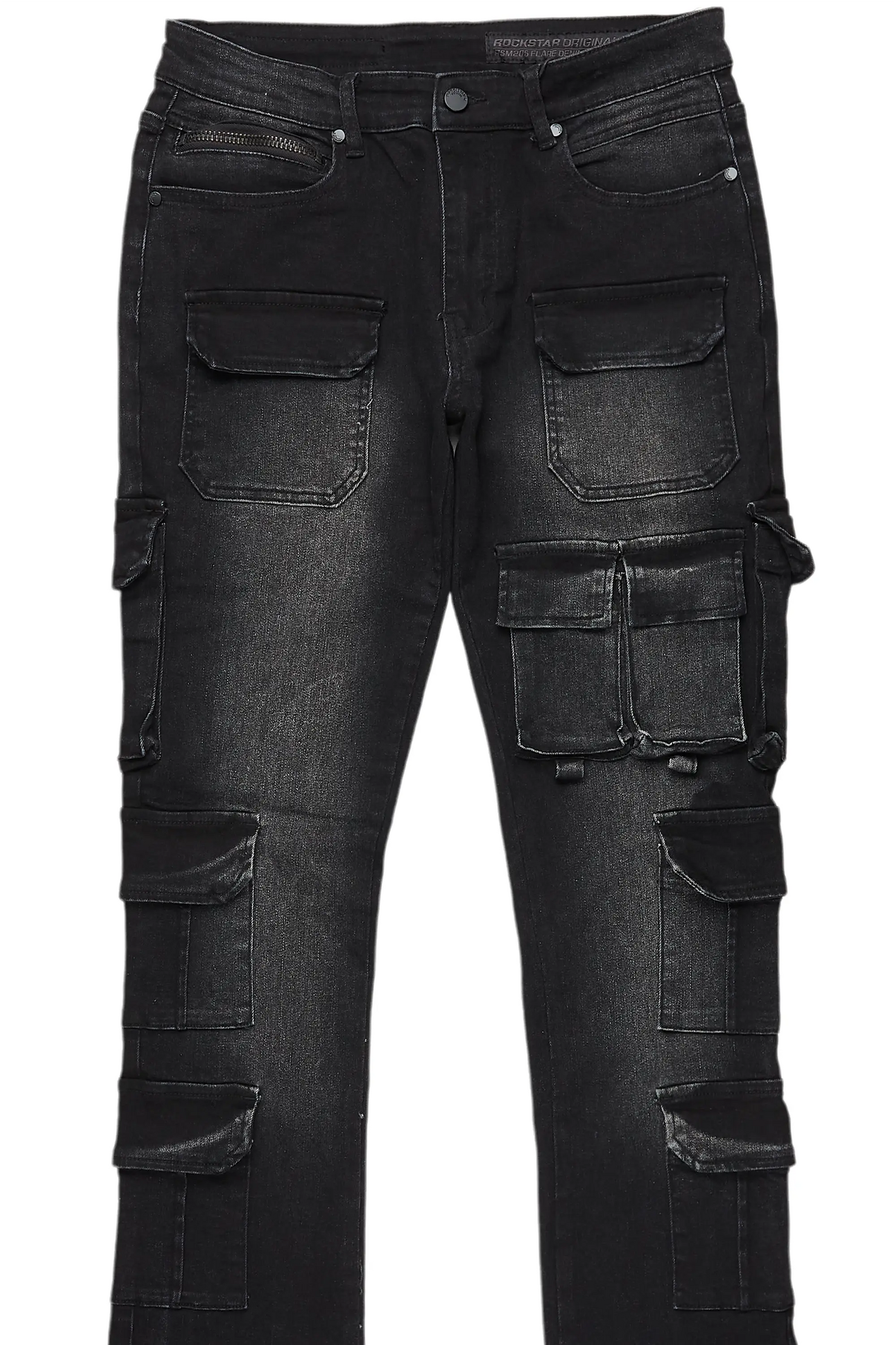 Valery Black Stacked Flared Cargo Jean