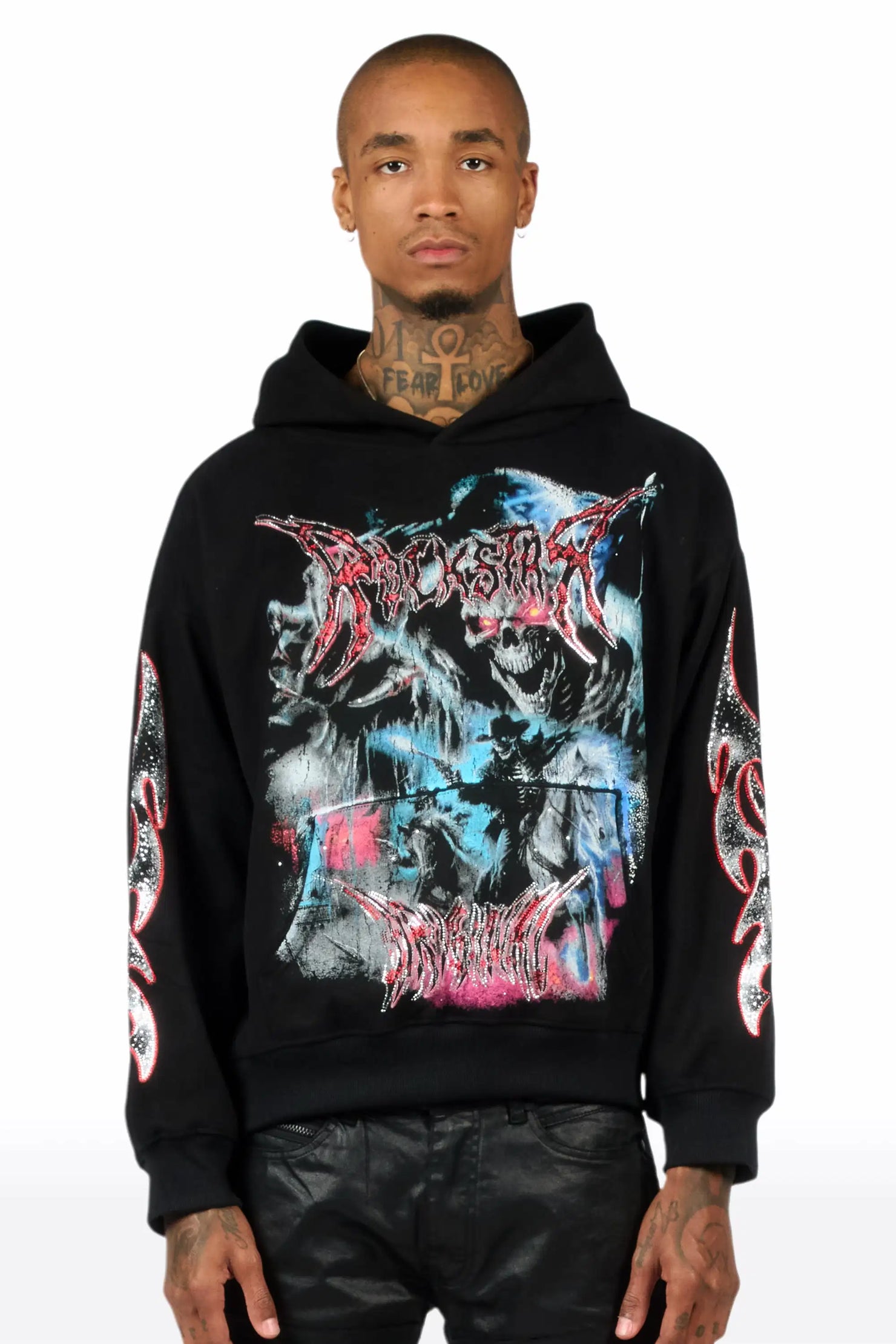 Rix Black Rhinestone Oversized Hoodie