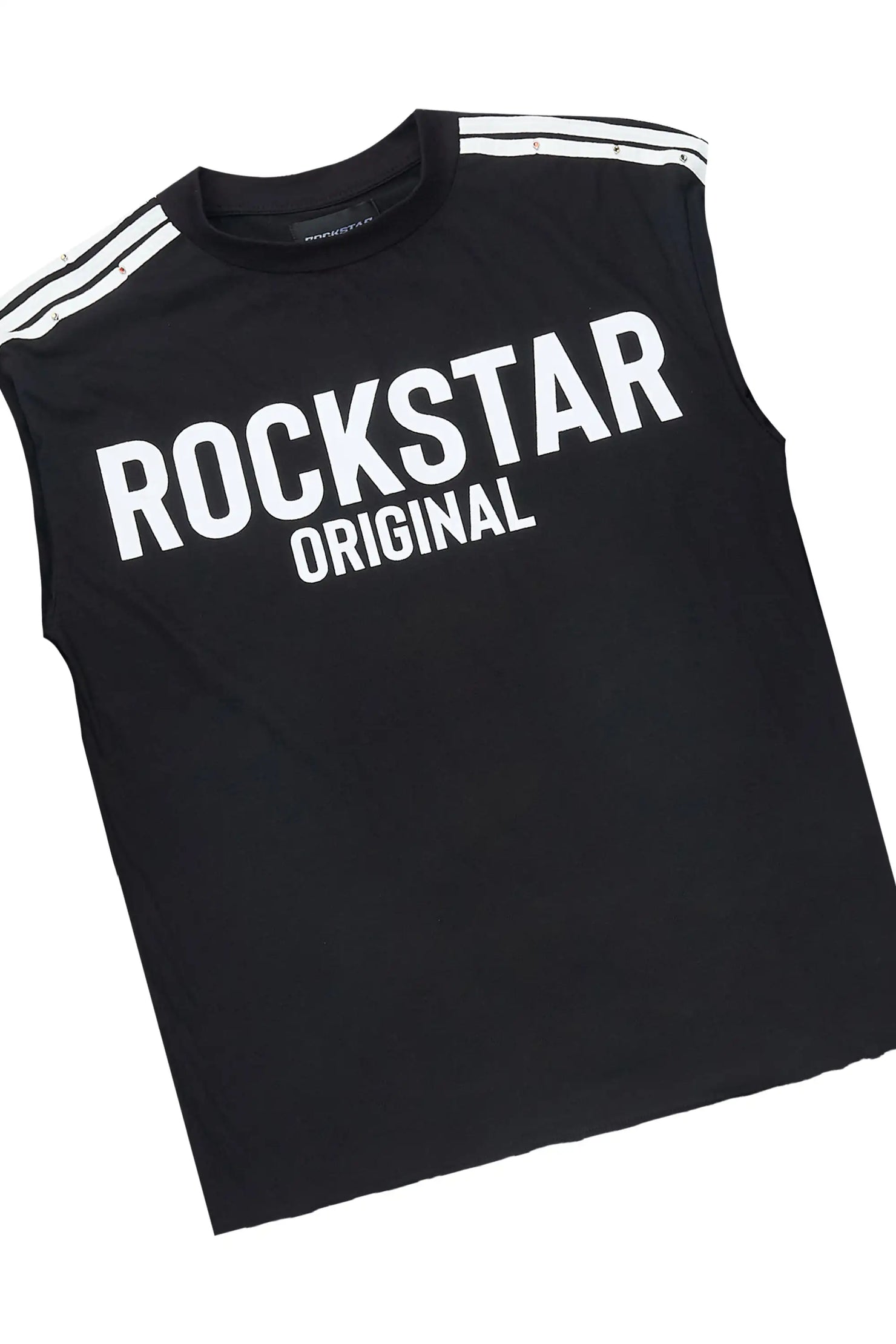Gulis Black Rhinestone Cut Sleeve T-Shirt Short Set