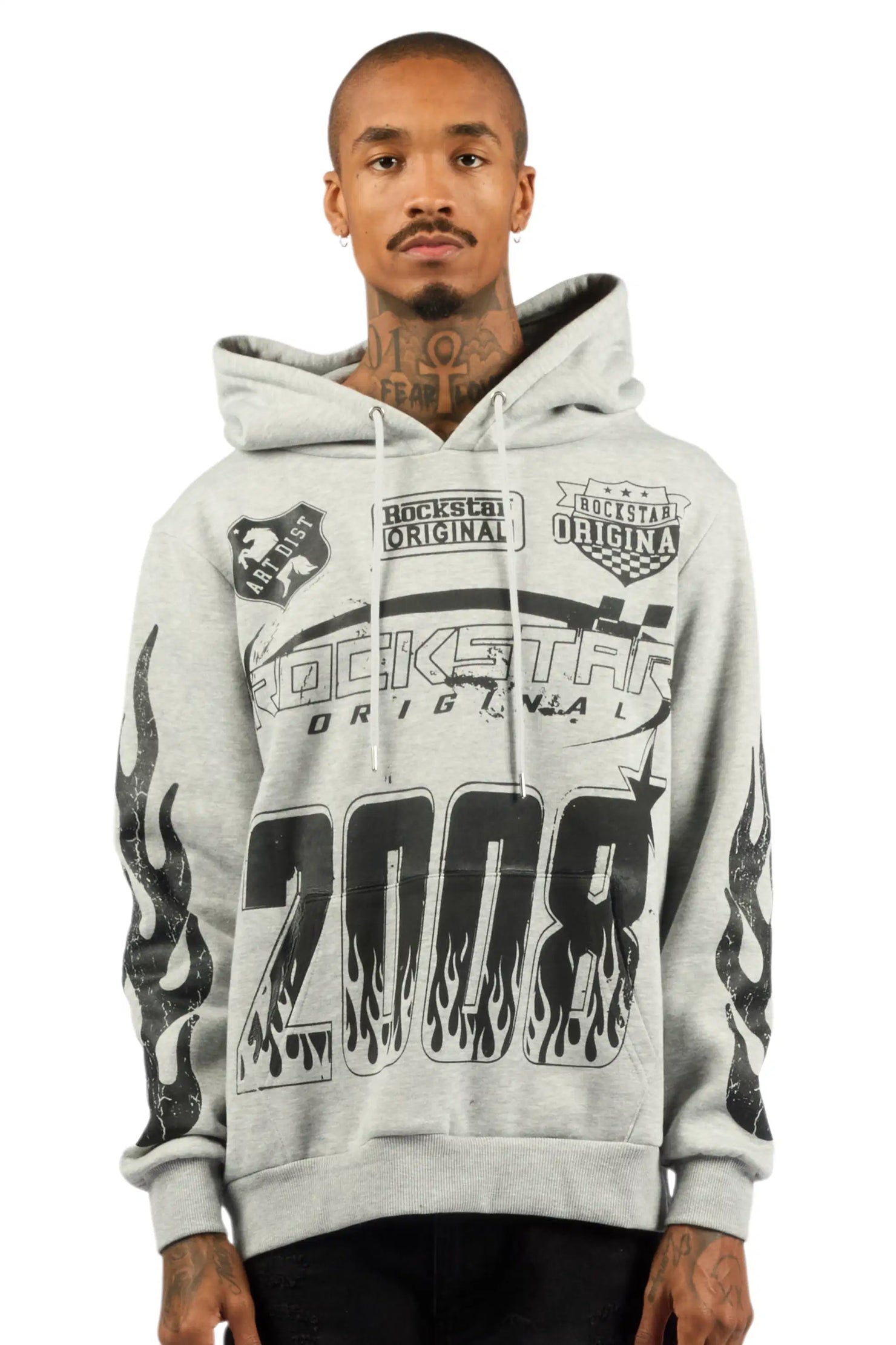 Amos Heather Grey Graphic Relaxed Hoodie