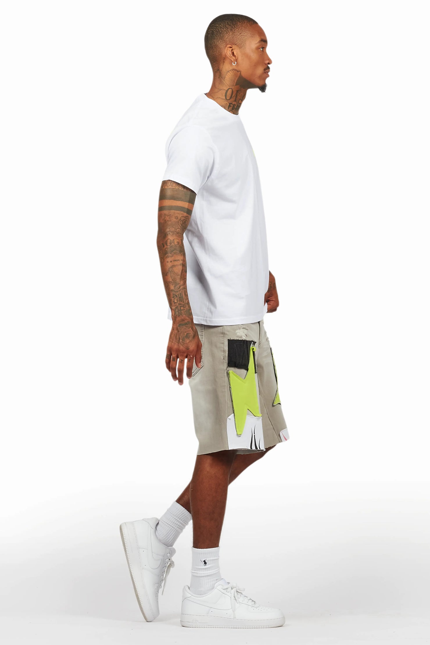 Butch White/Green T-Shirt/Denim Short Set