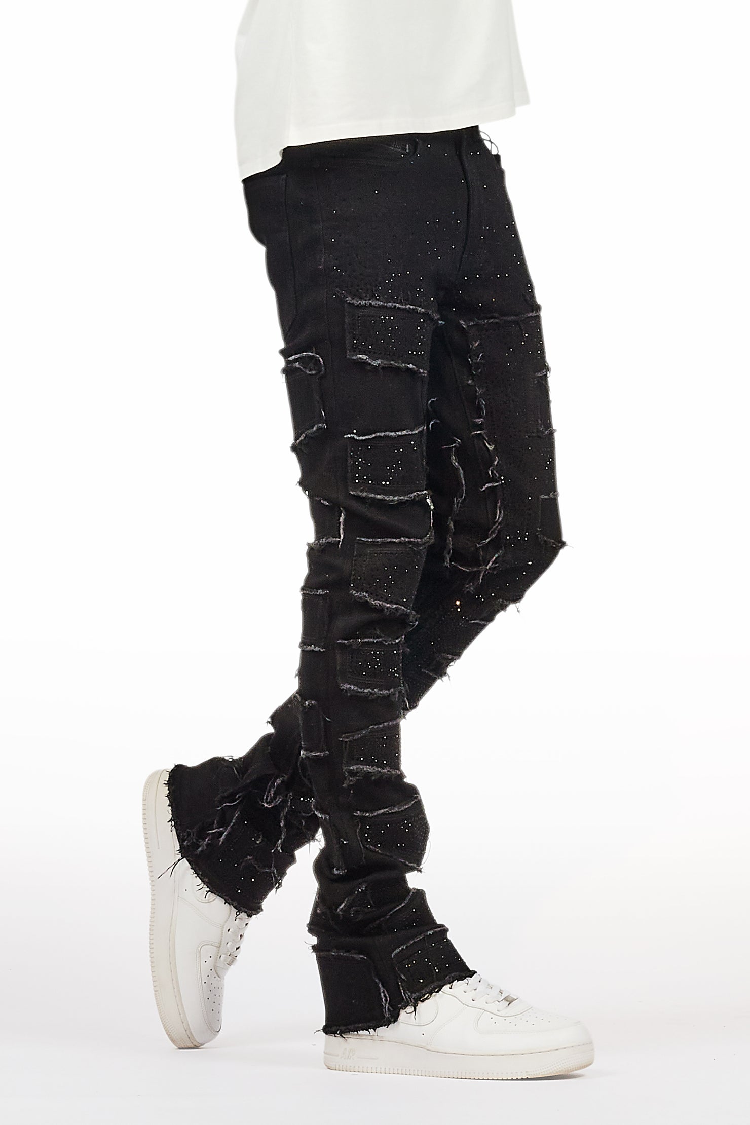 Shake Black Rhinestone Stacked Flare Jean