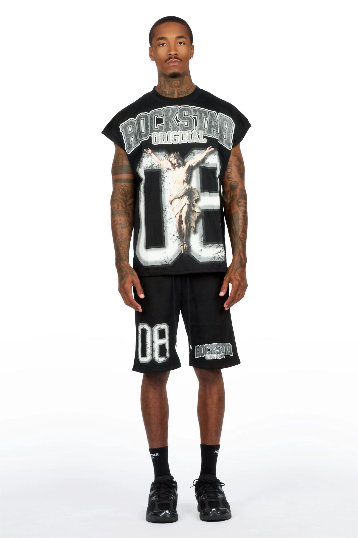 Fields Black/Grey Cut Sleeve T-Shirt Short Set