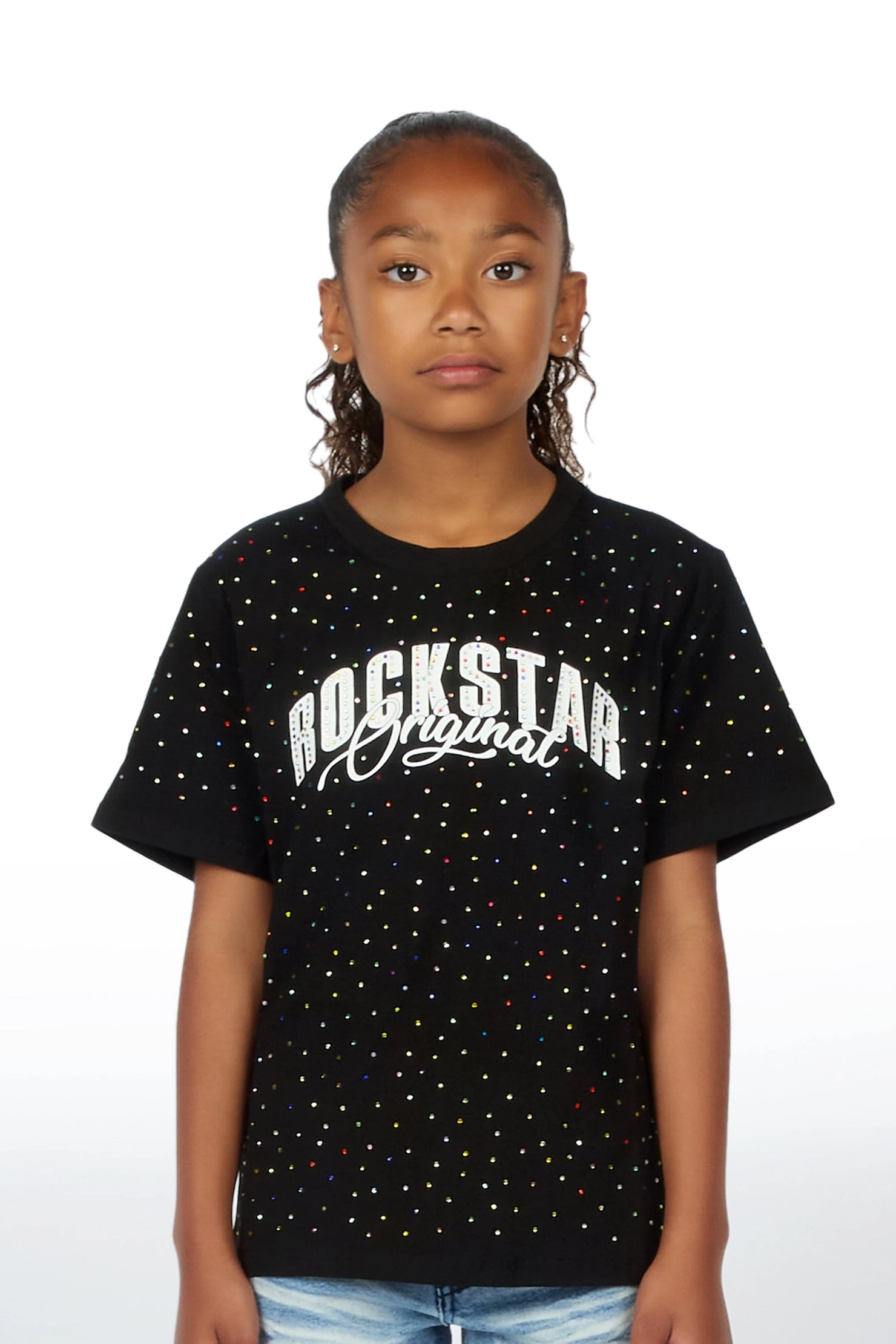 Girls Franchesca Black Rhinestone T-Shirt