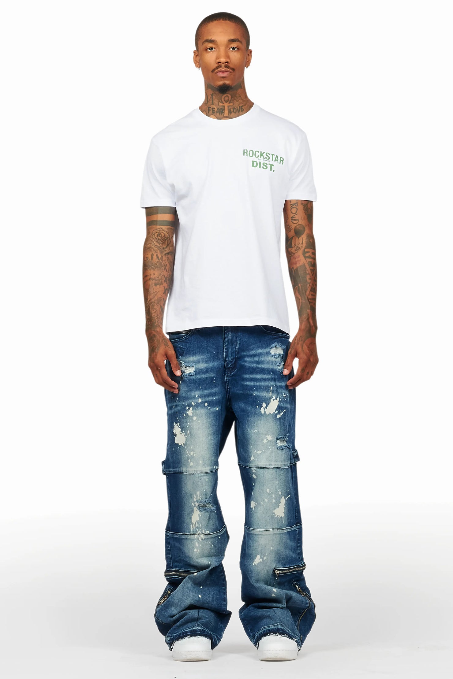 Grib Blue Bleach Baggy Jeans