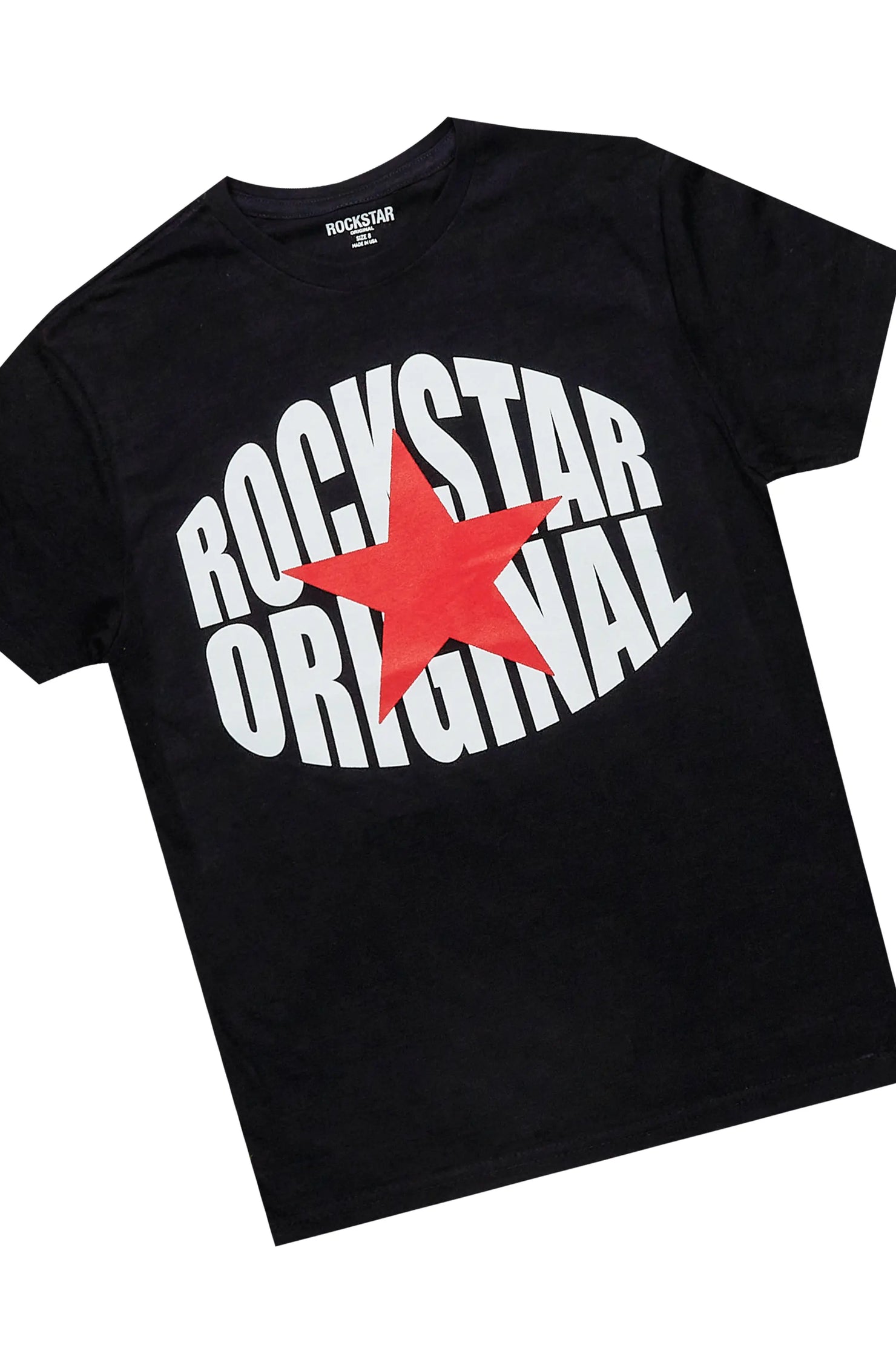 Girls Black Ezra T-Shirt/Stacked Flare Jean Set