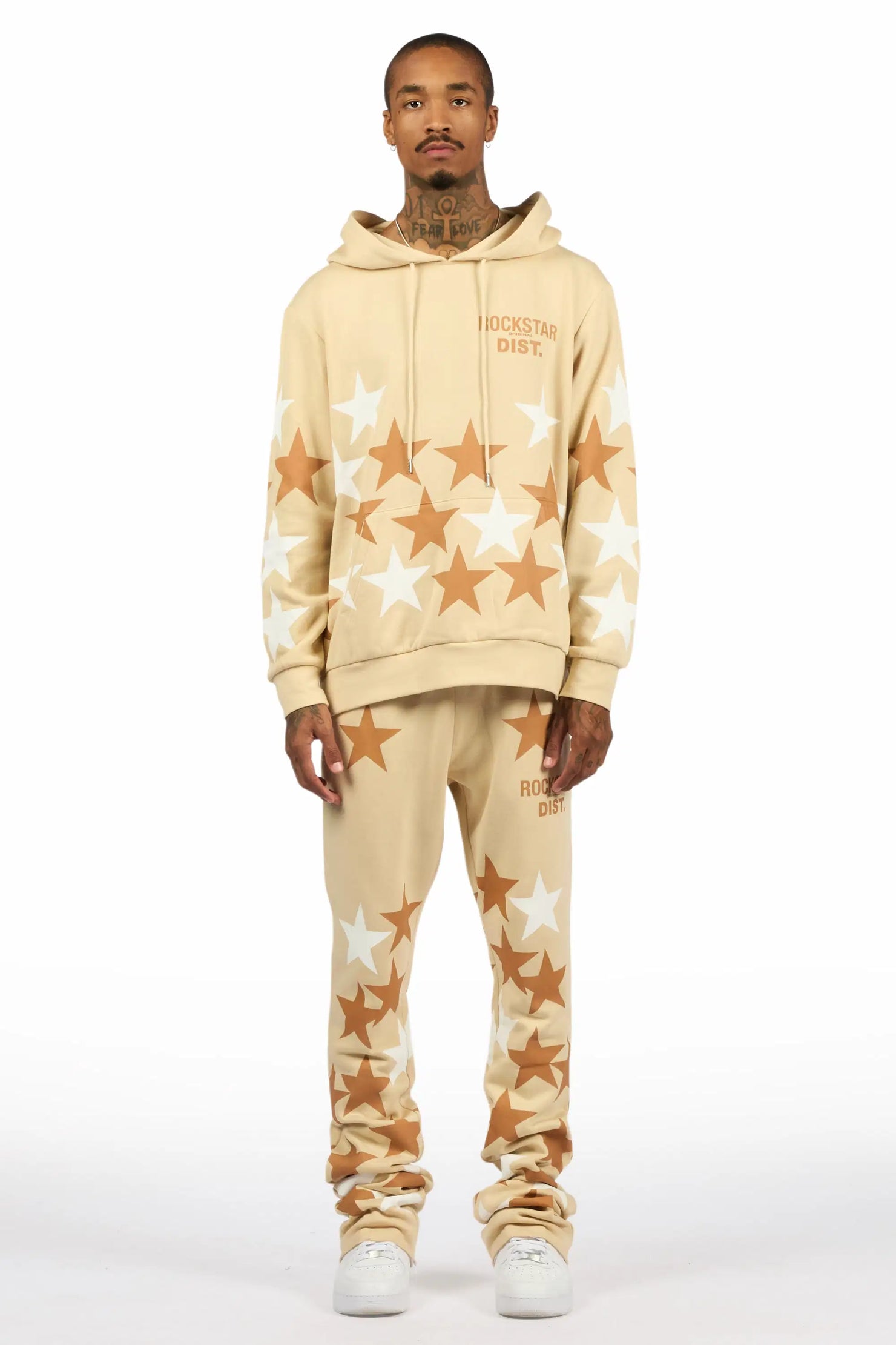 Starlane Beige Hoodie Stacked Flare Fit Track Set