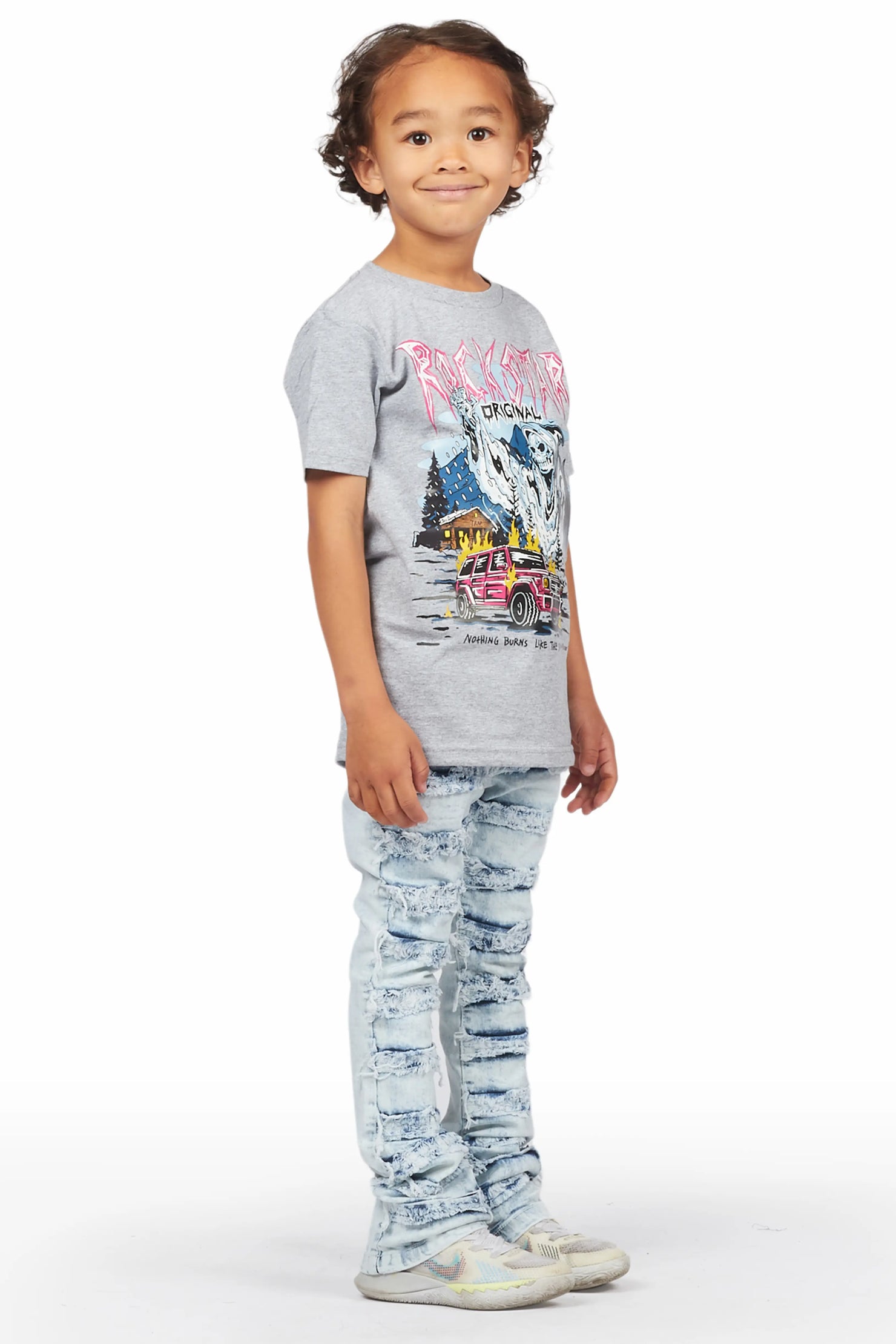 Boys Rakin Grey T-Shirt/Stacked Flare Jean Set