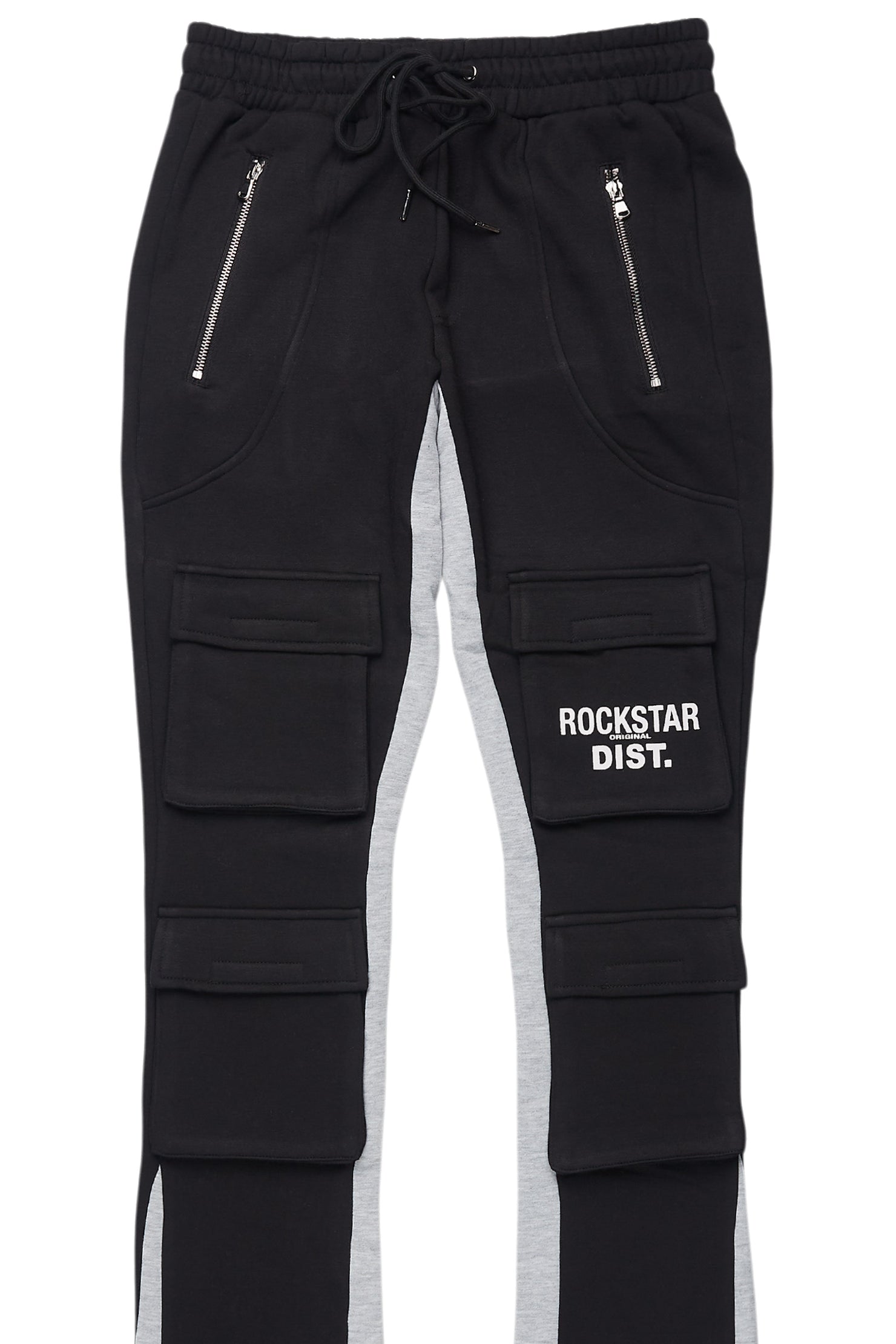 Antoon Black Stacked Flare Track Pant