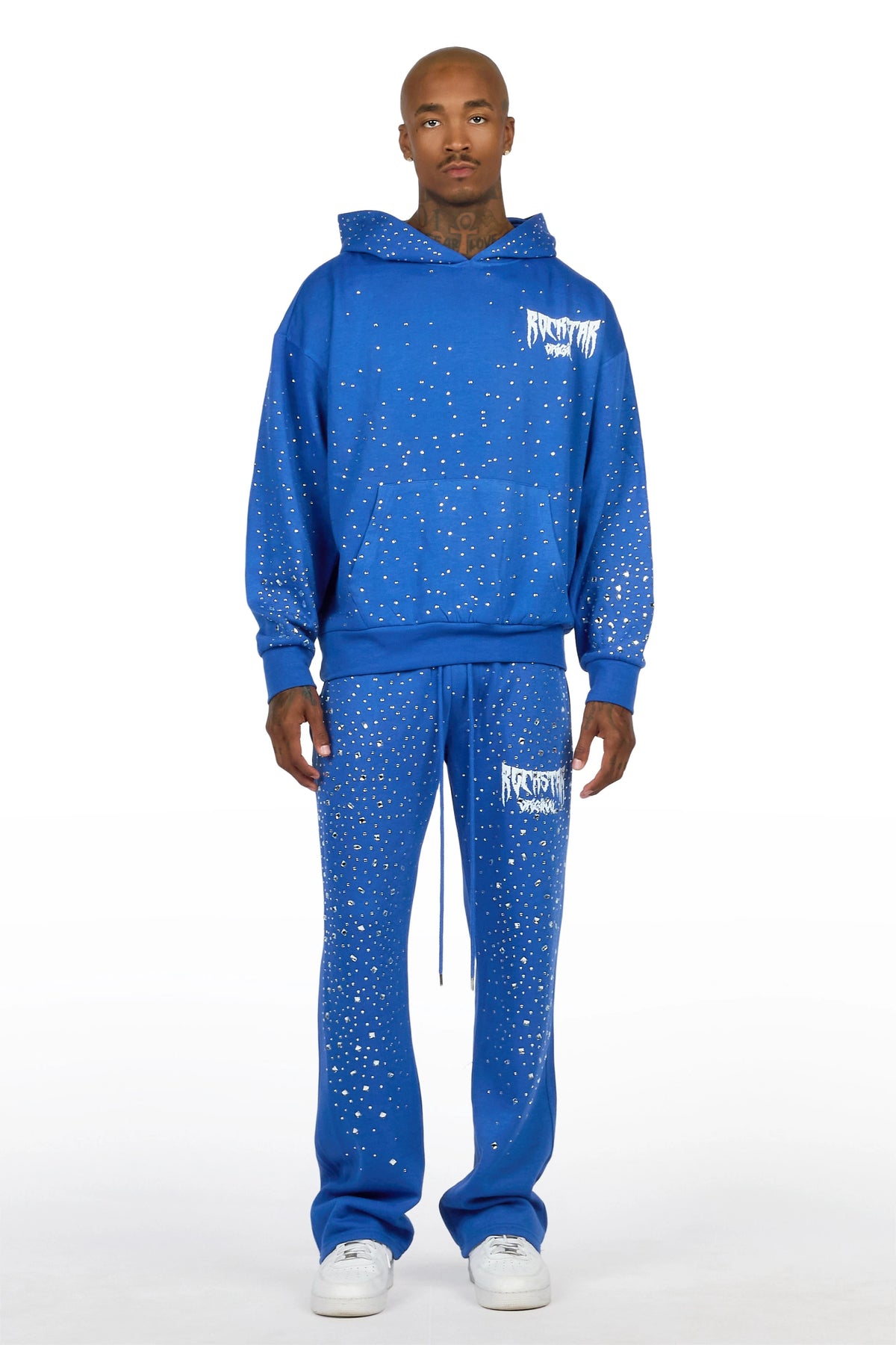 Twinkle Royal Blue/White Rhinestone Hoodie Relaxed Track Set