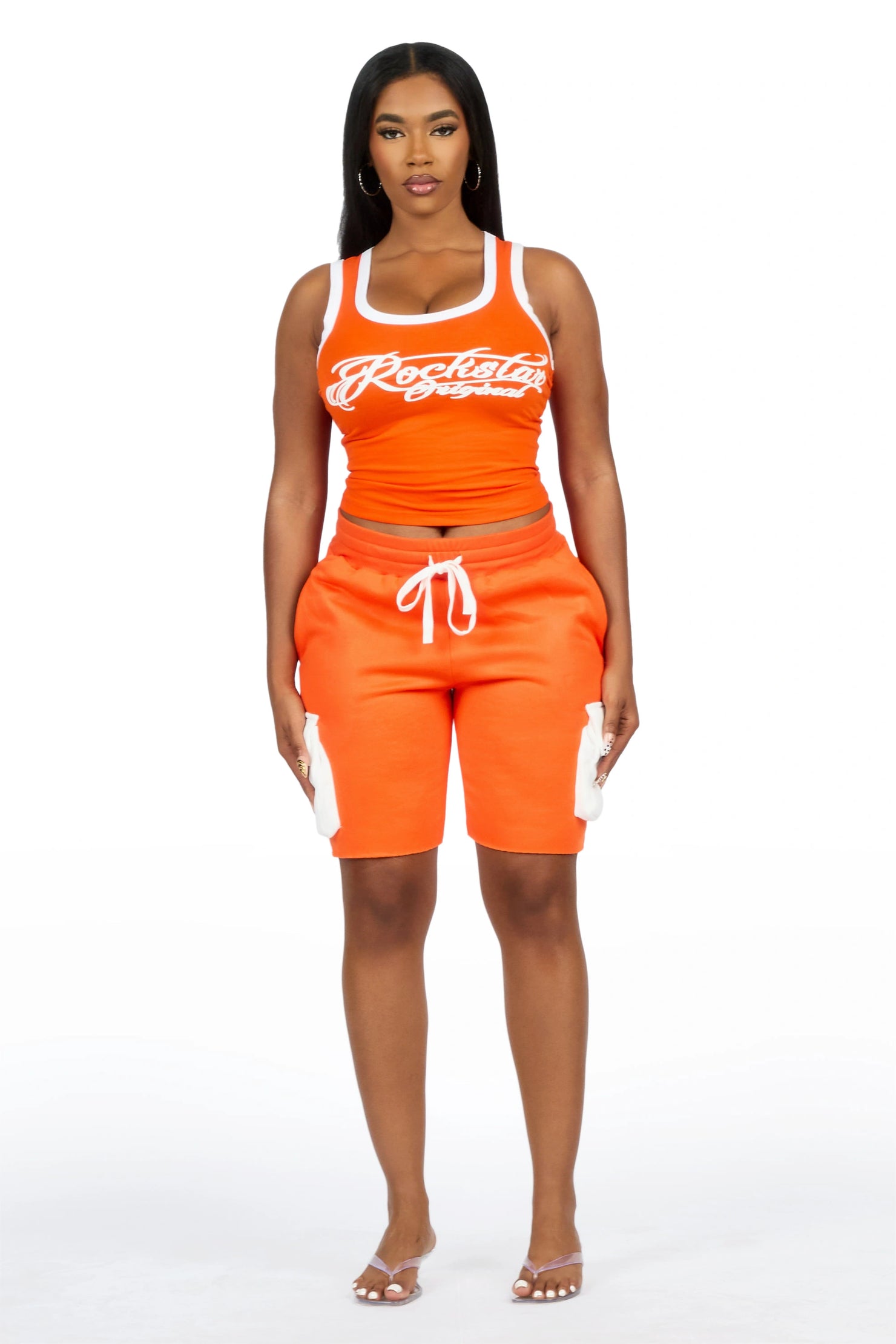 Charise Orange Tank Cargo Short Set