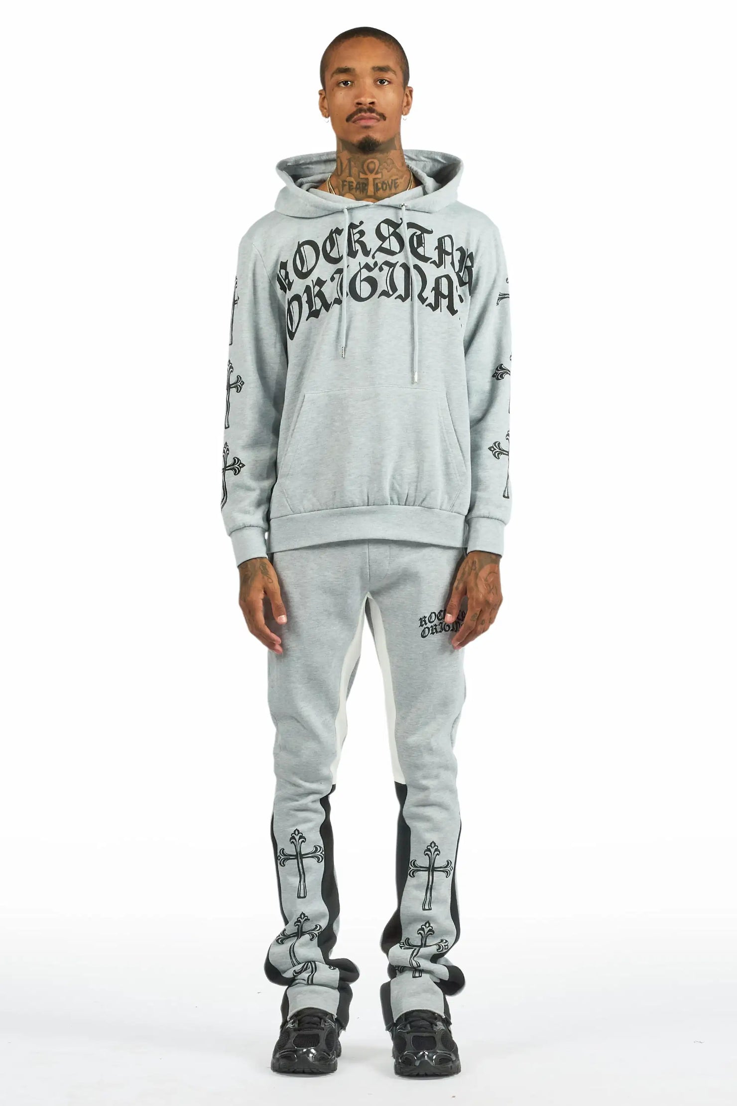 Michael Heather Grey/Black Hoodie/Stacked Flare Track Set