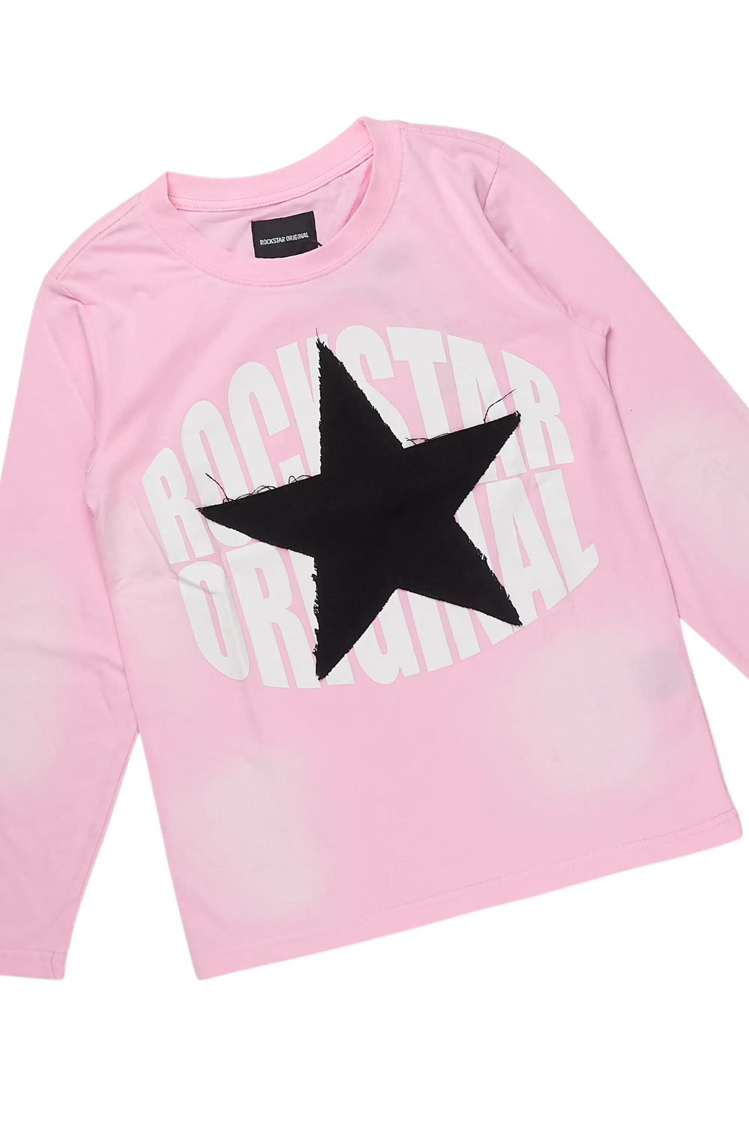Girls Vary Pink/Black Long Sleeve T-Shirt/Denim Short Set