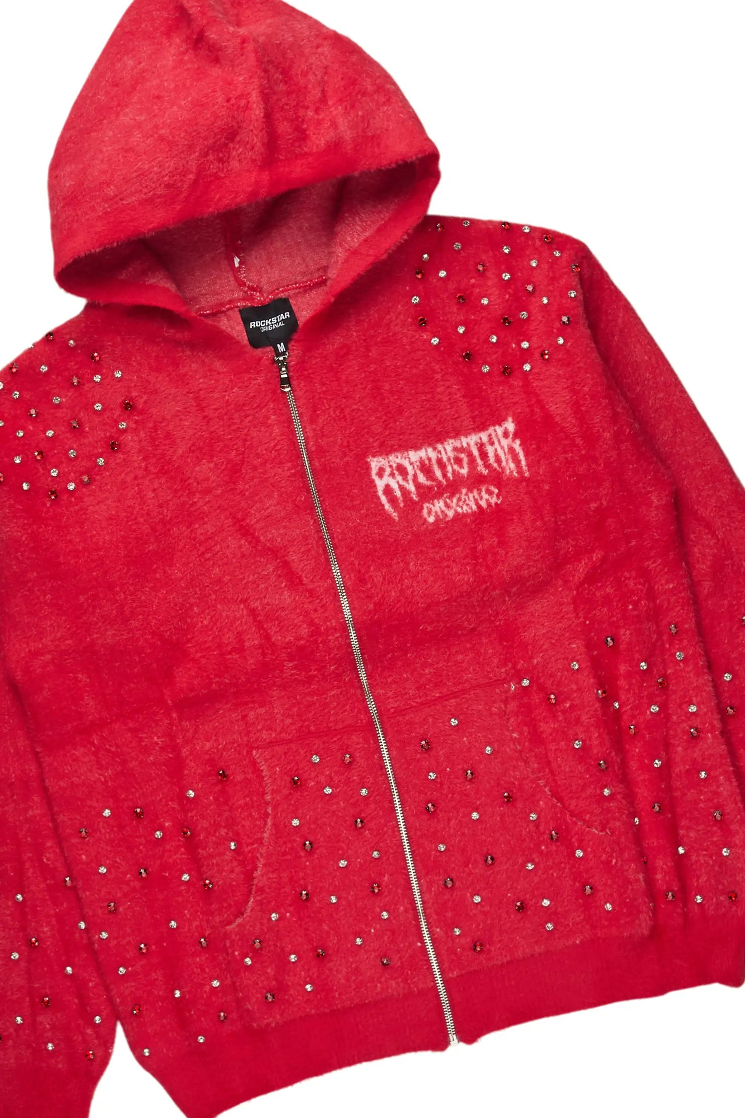 Lapiz Red Rhinestone Mohair Knit Stacked Flare Track Set