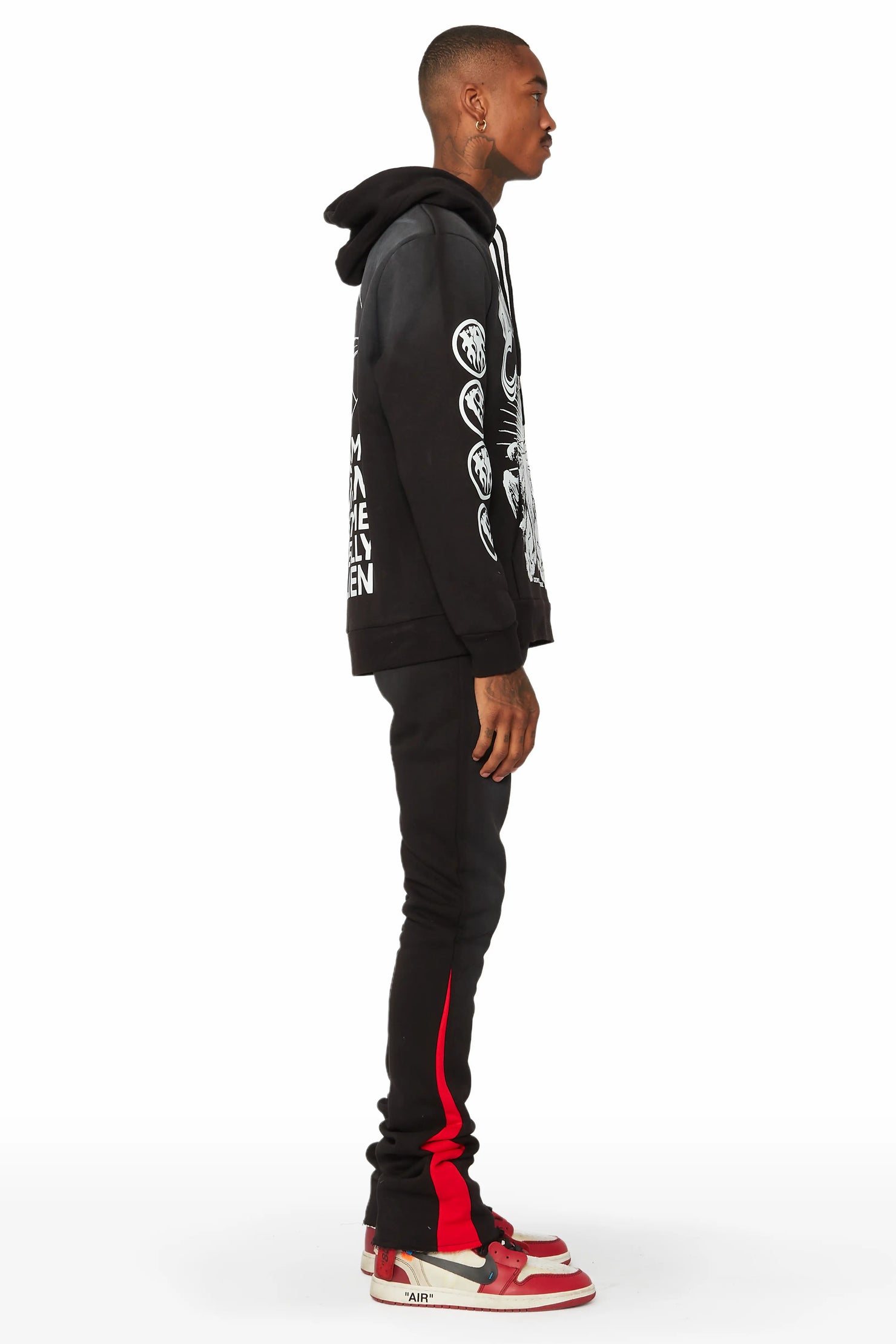 Yarden Black/Red Graphic Hoodie/Stacked Flare Pant Track Set