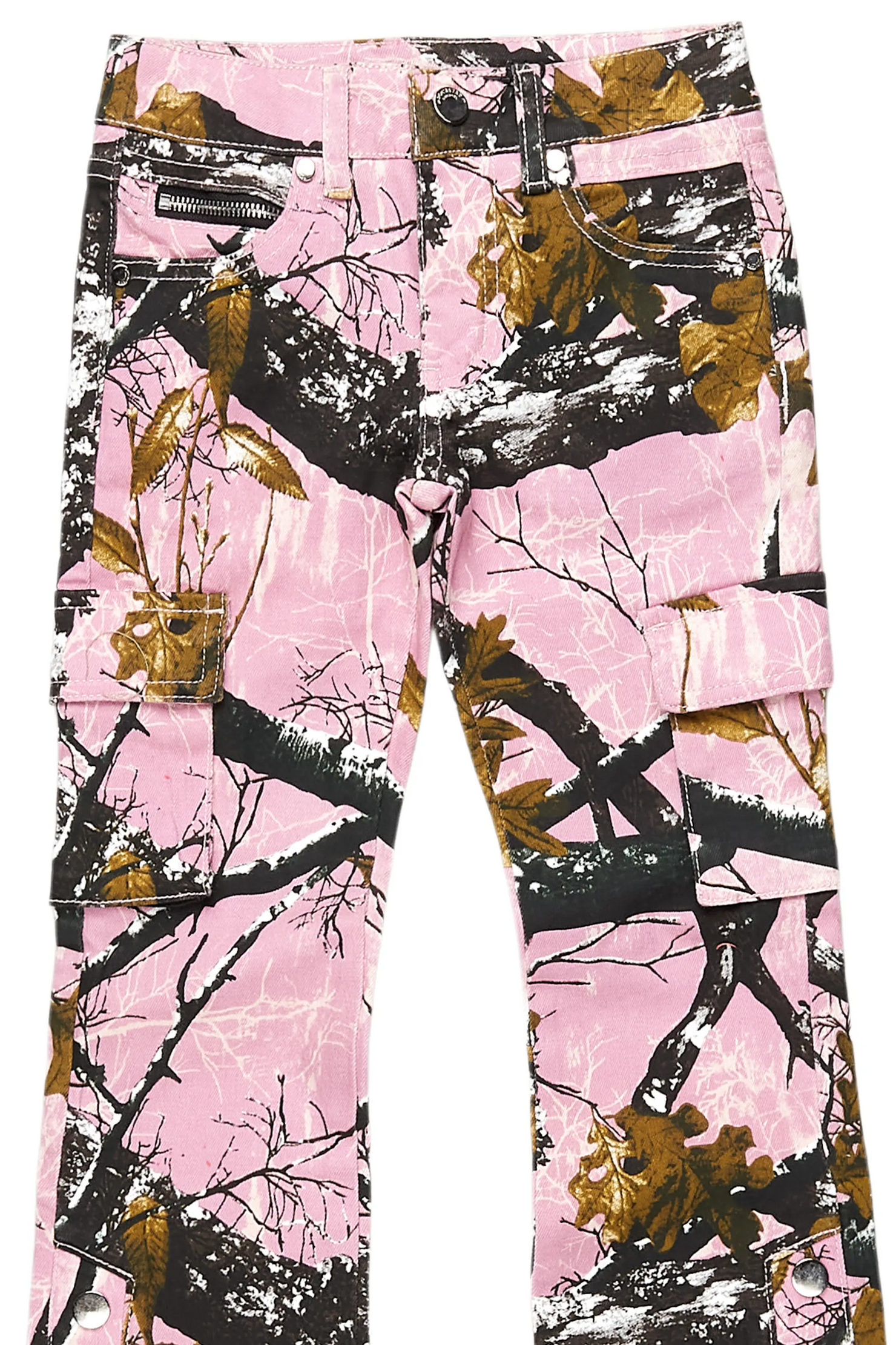 Girls Waapa Pink Tree Camo Stacked Flare Cargo Jean