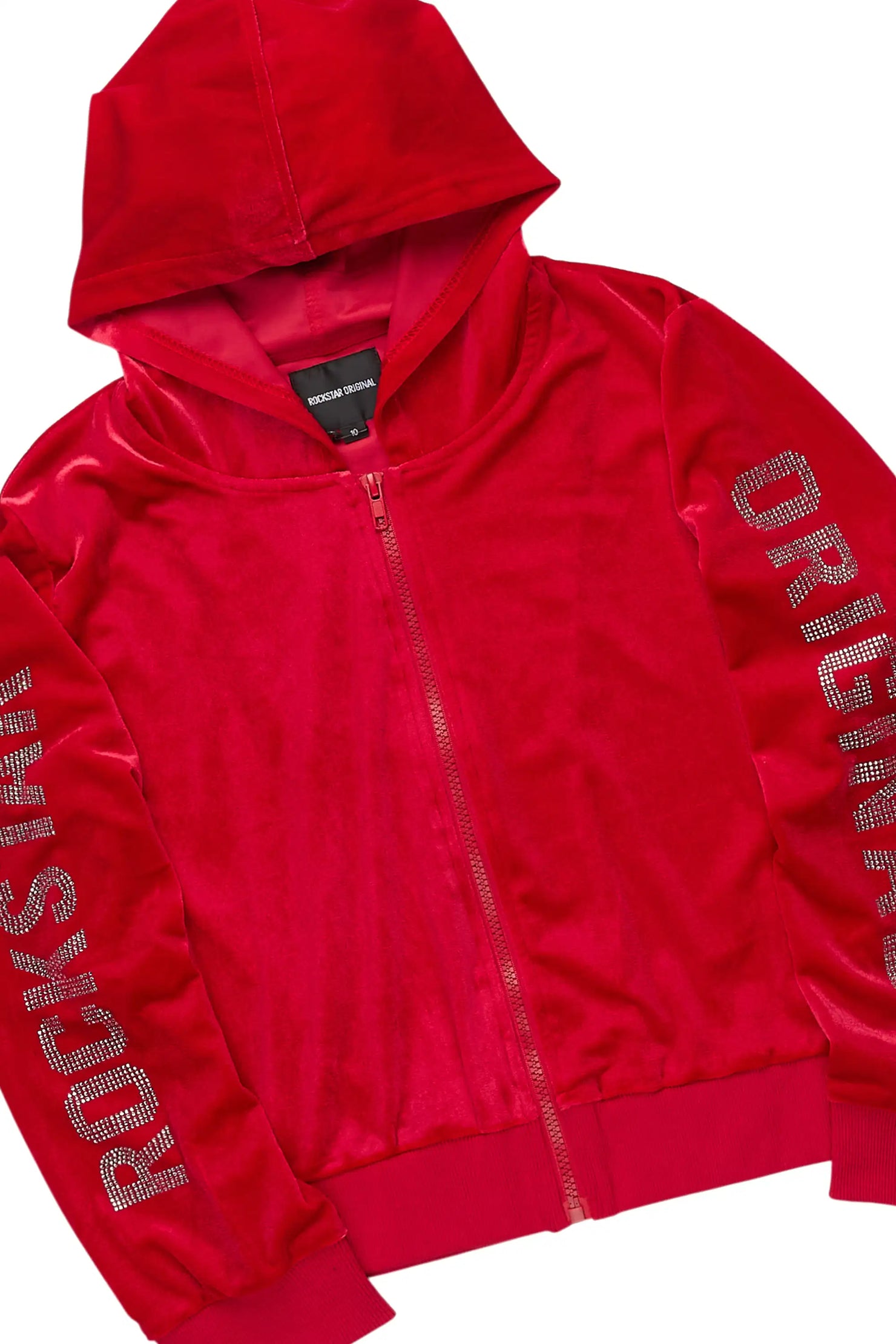 Girls Shakura Red Stacked Velour Track Set