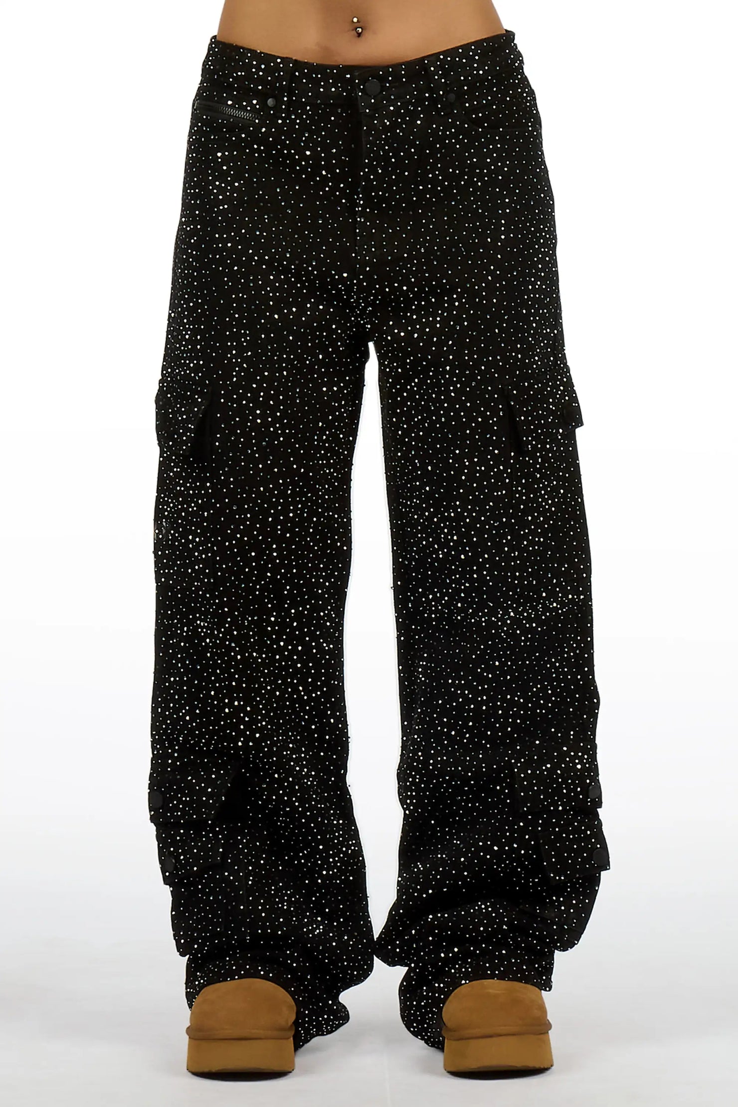 Dominika Black Rhinestone Baggy Fit Jean