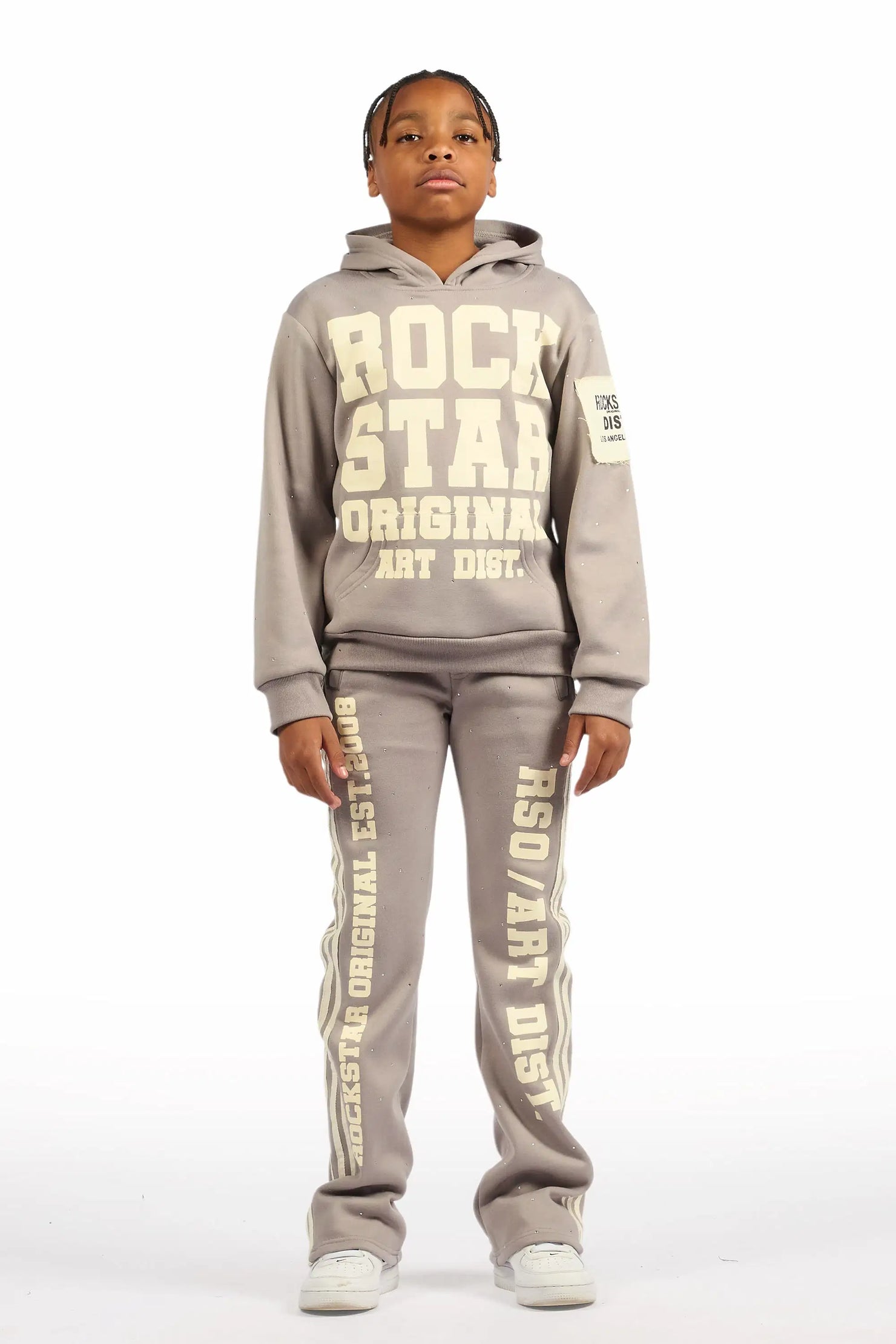 Boys Yulian Grey Hoodie Stacked Track Pant Set