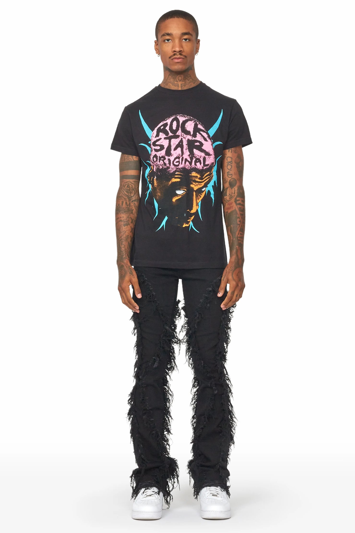 Tristan Jet Black Stacked Flare Jean