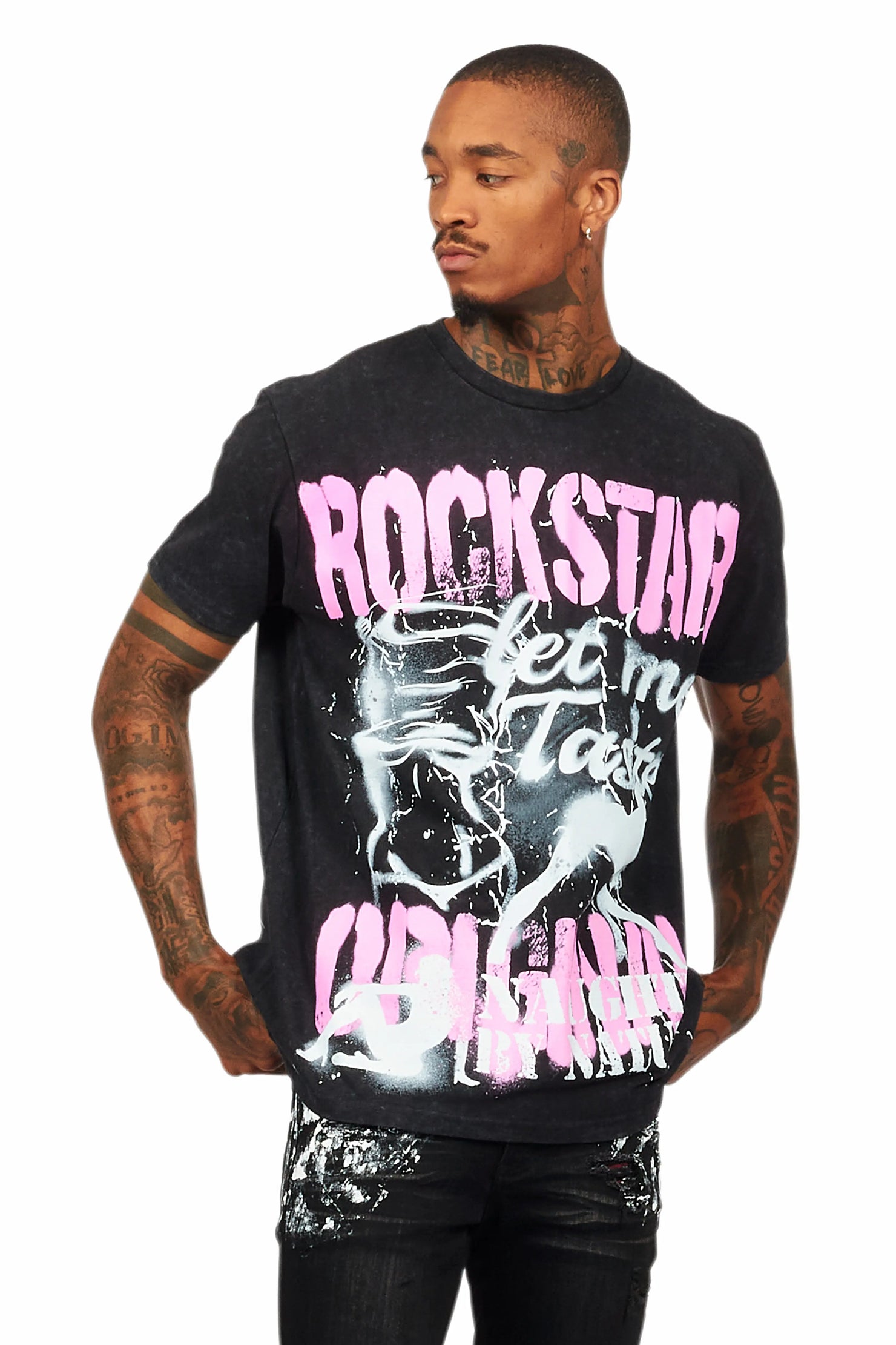 Strip Army Vintage Black Oversized Distressed Graphic T-Shirt