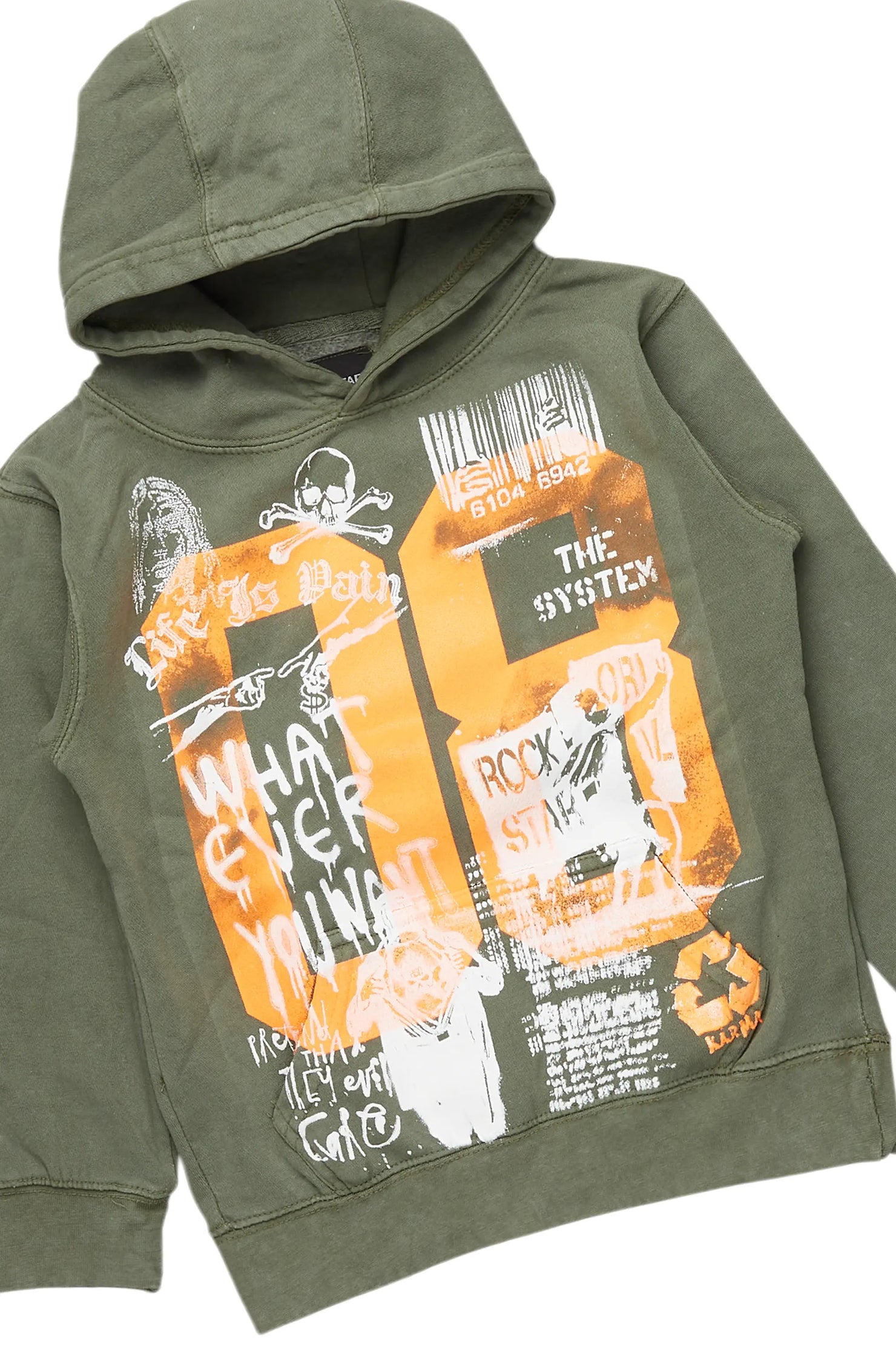 Boys Beau Camo/Vintage Green Hoodie/Stacked Flare Jean Set