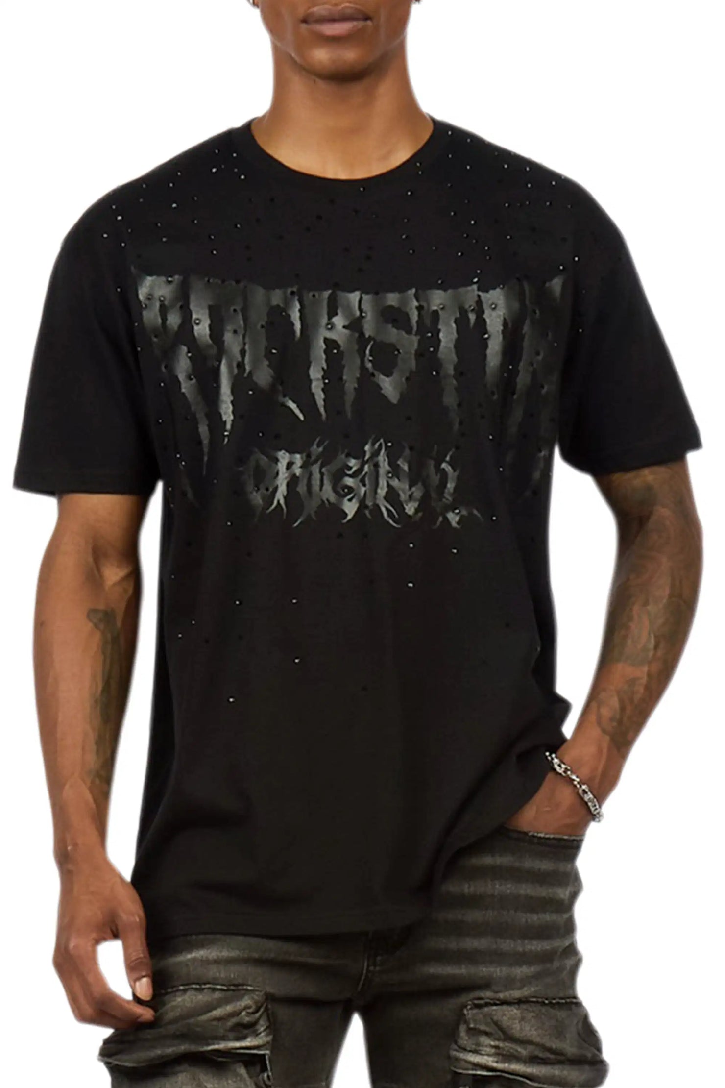 Andros 2.0 Black Rhinestone Oversized Graphic T-Shirt